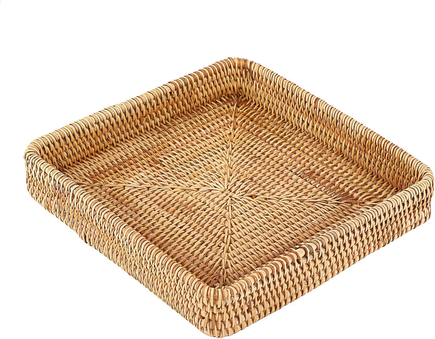 Key Basket Tray for Entryway Table Rattan Serving Tray Handwoven / 8.1 x 8.1 x 1.4 / Natural Color