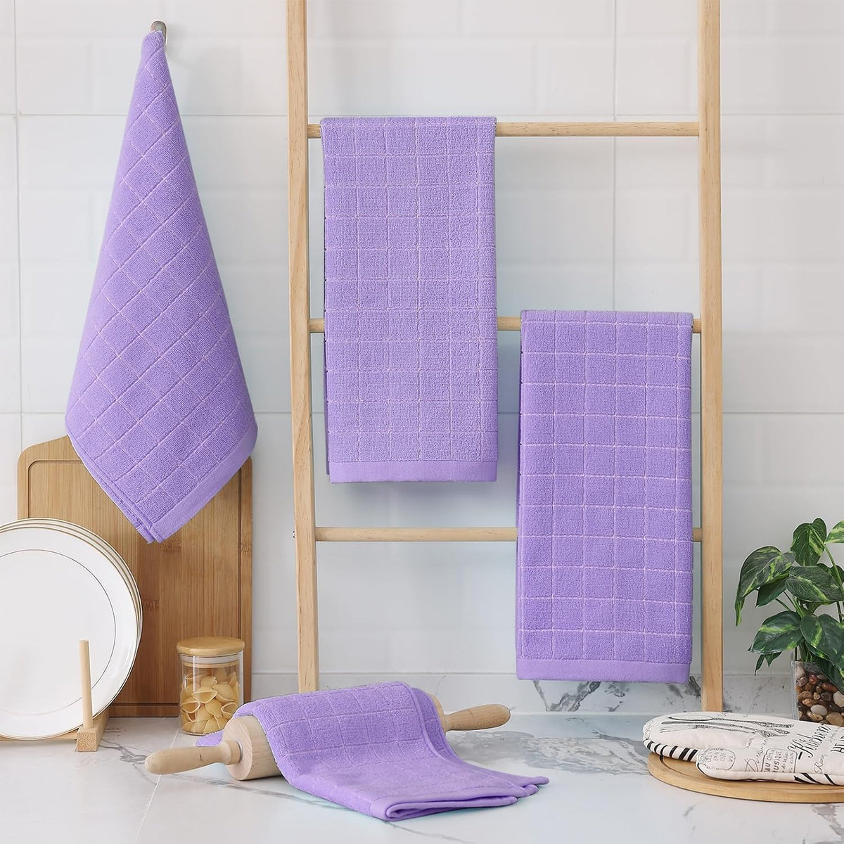 Homaxy 100% Cotton Terry Kitchen Towels, 6 Pack, Lavender | Ultra Soft and Absorbent Dish Towels for Kitchen, Suitable
