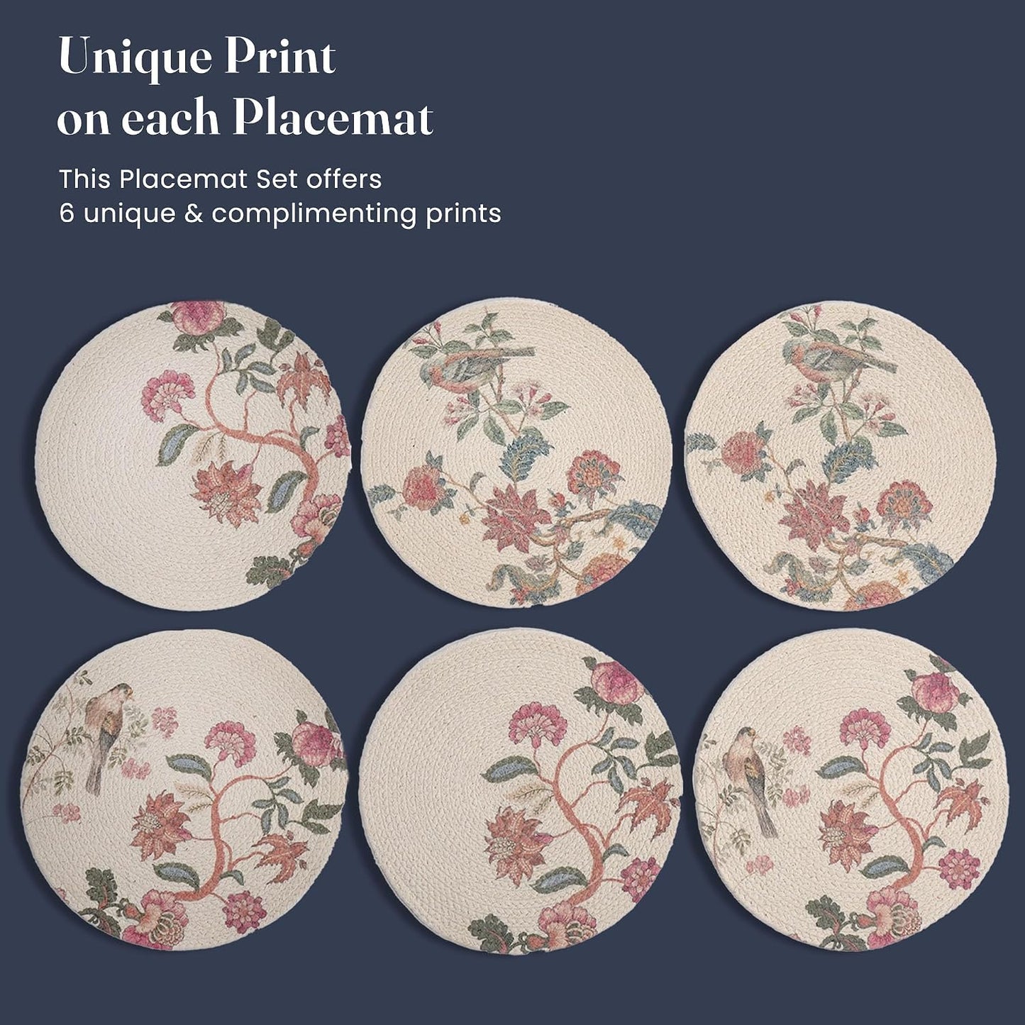 The Fine Living Braided Cotton Placemats, Round Table Mats, Set of 6,13.5" | Washable Anti-Slip Heat Resistant Braided