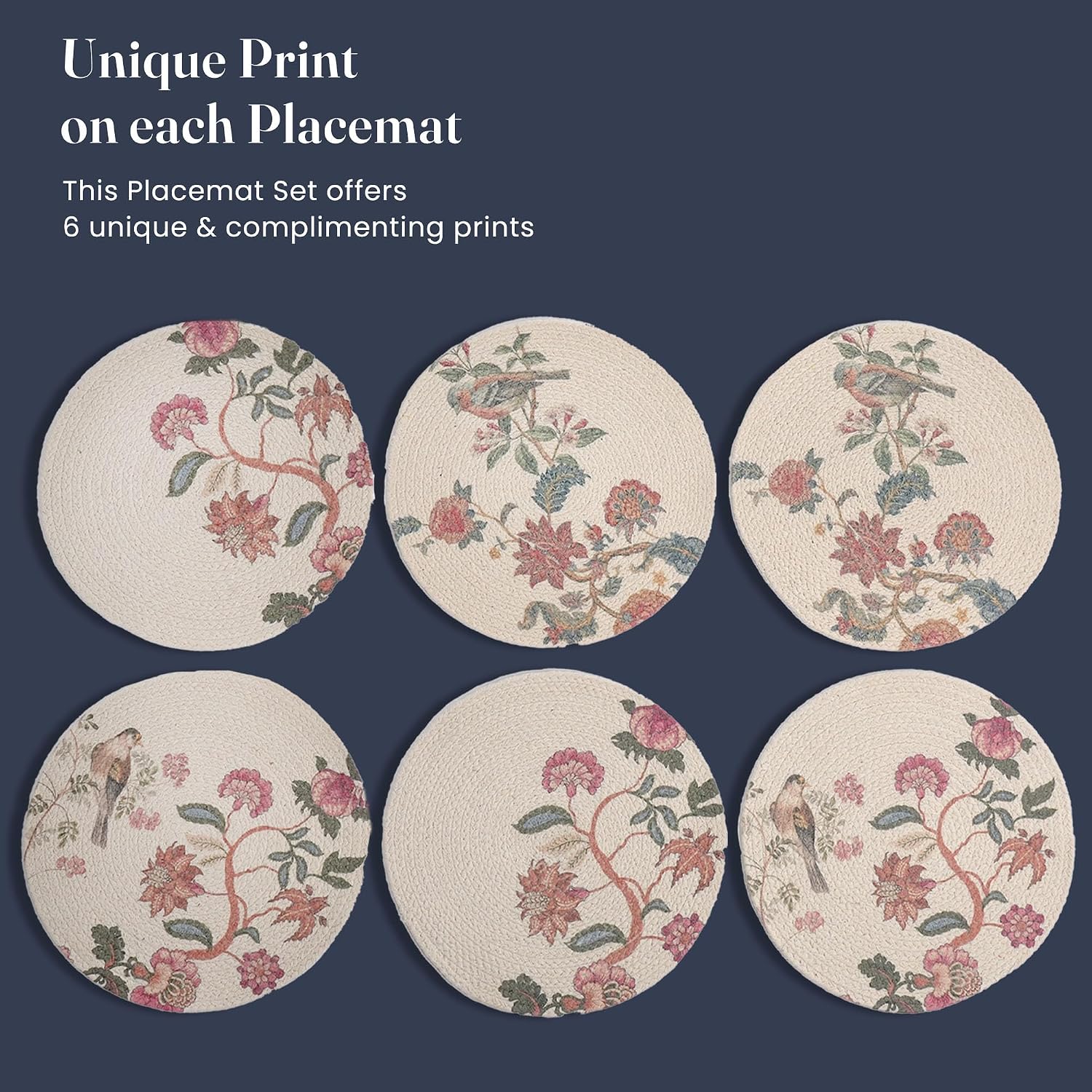 The Fine Living Braided Cotton Placemats, Round Table Mats, Set of 6,13.5" | Washable Anti-Slip Heat Resistant Braided