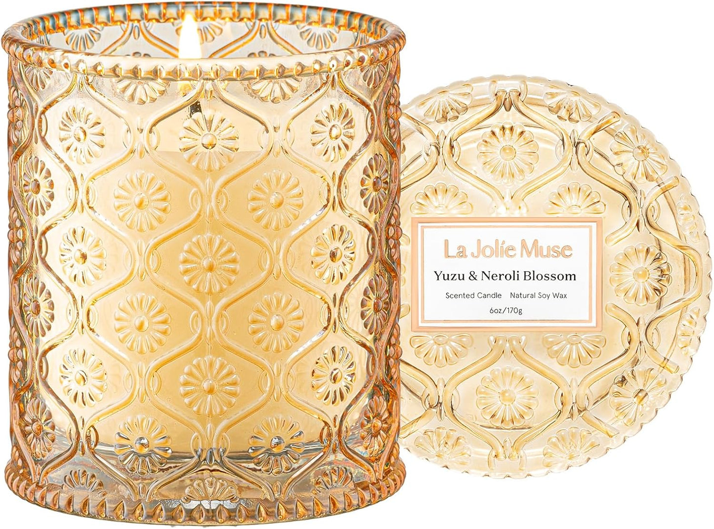 LA JOLIE MUSE Yuzu Neroli Scented Candles for Home, Natural Soy Wax 40 Hrs