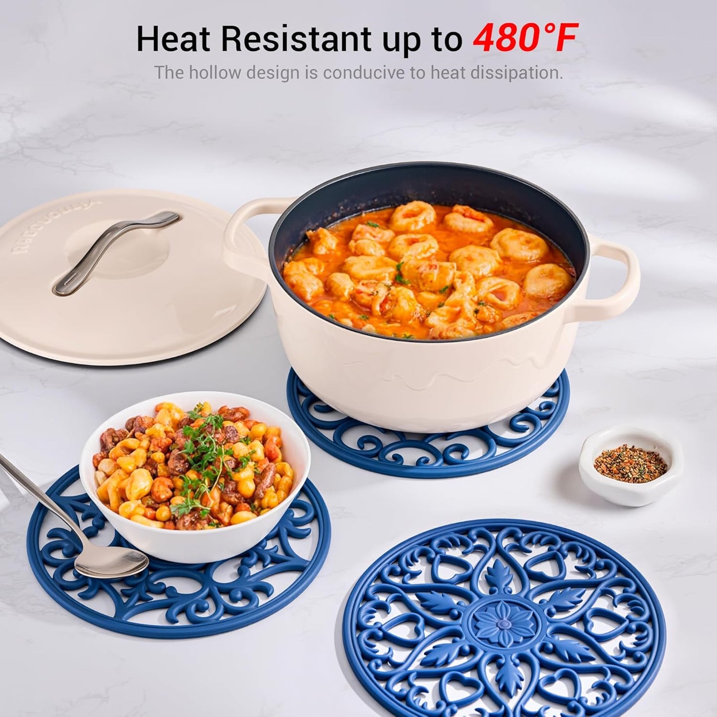 SMARTAKE 6 Set Silicone Trivet Mats for Hot Dishes Pots Pans (Navy Blue) | Heat Resistant Pots and Pans Holders