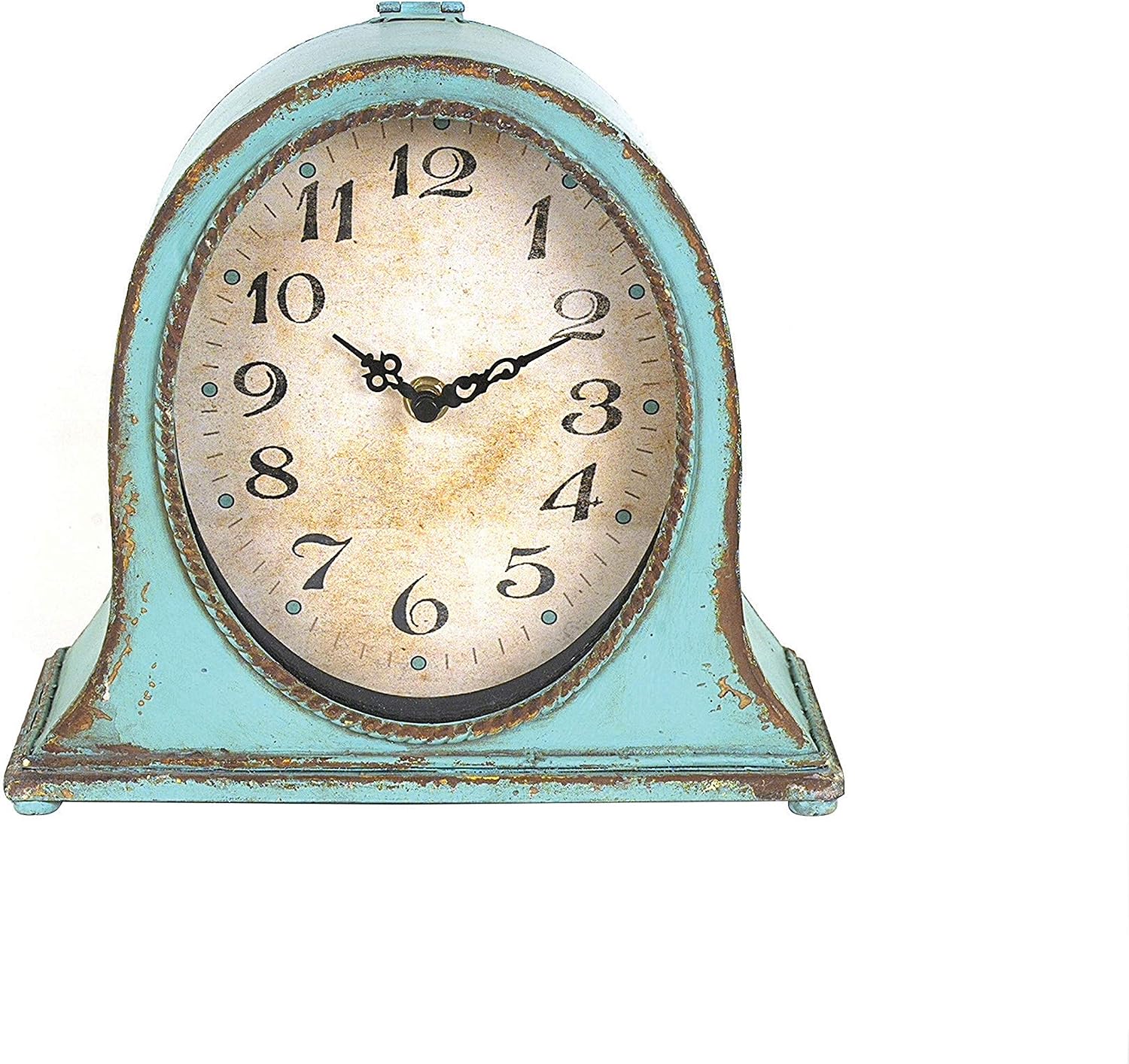Creative Co-Op Metal Mantel Clock with Aqua Finish