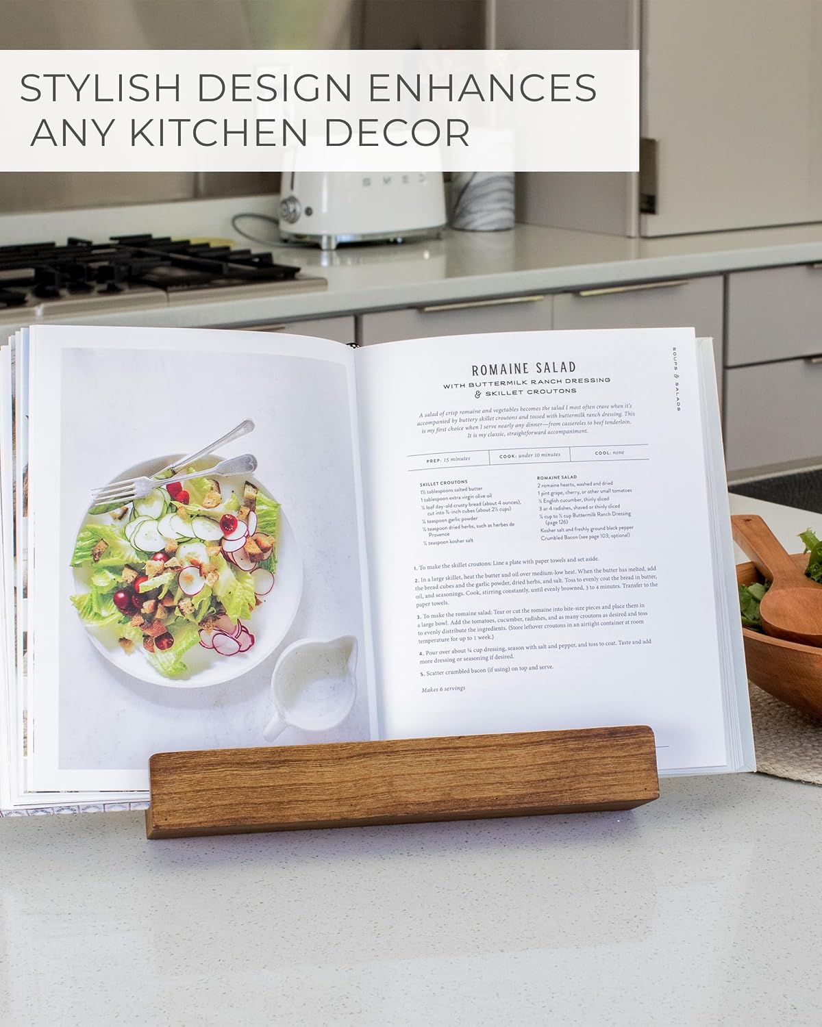 Beautiful Cookbook Stand for Your Kitchen Counter - Solid Wood, Fits iPad | Easily Keeps Cook or Recipe Books Open for