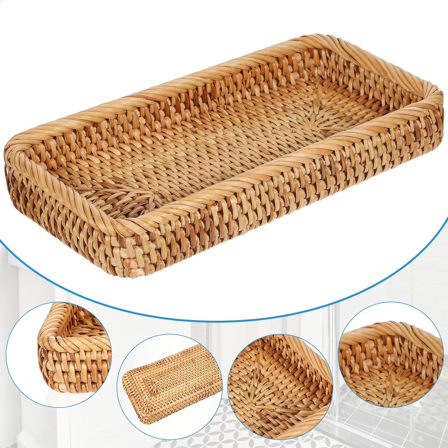 Rattan Bathroom Vanity Tray / Natural / 10 Inch