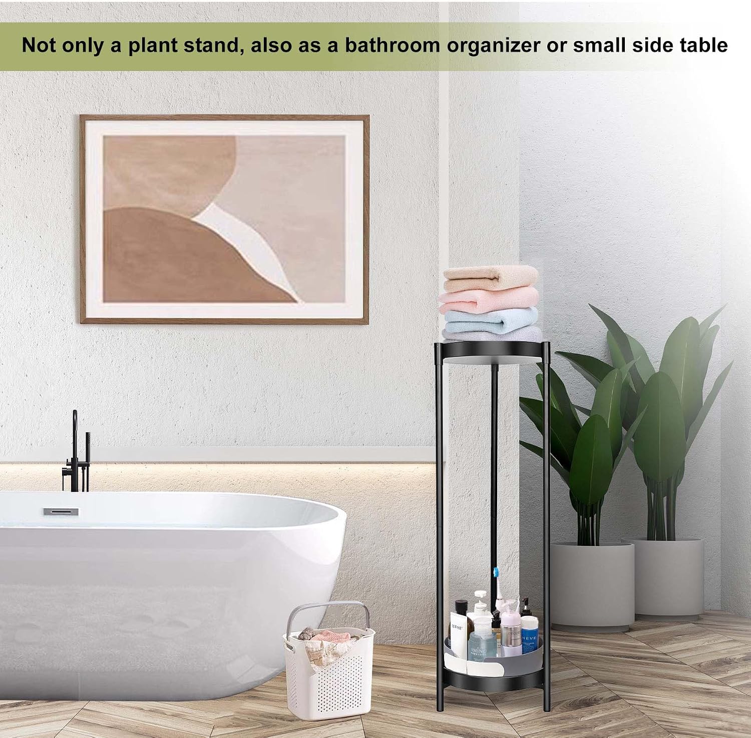 Plant Stand Indoor Outdoor, 2 Tier 24" Tall Black Round Shape Plant Stands | Heavy Duty Metal Plants Shelf, Rustproof