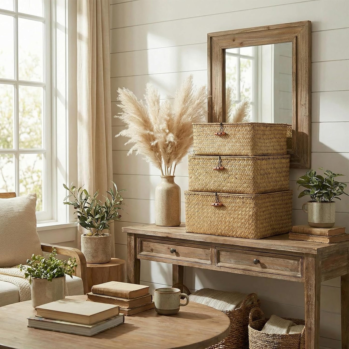 Square Seagrass Storage Bins / Set of 3