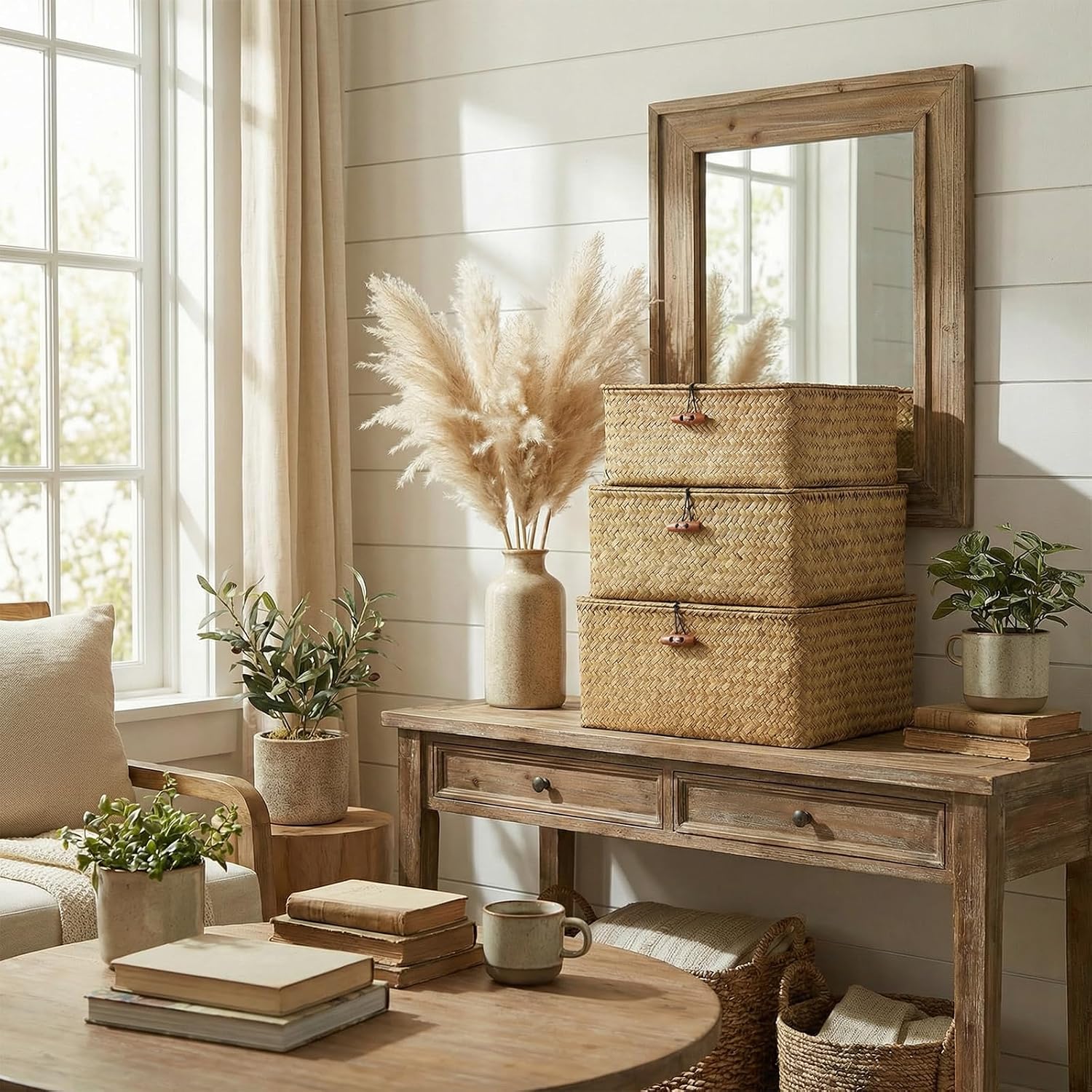 Square Seagrass Storage Bins / Set of 3