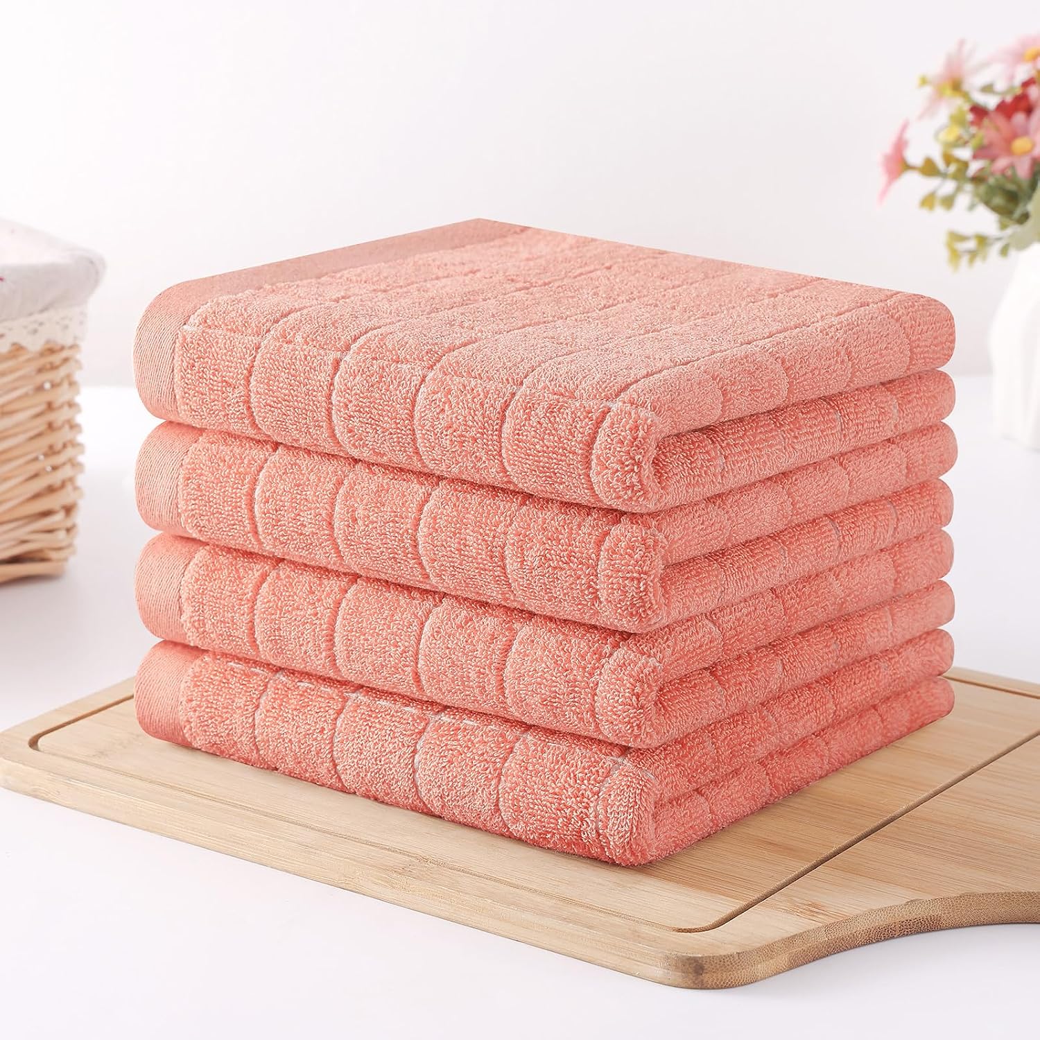 Homaxy 100% Cotton Terry Kitchen Towels, 6 Pack, Coral | Ultra Soft and Absorbent Dish Towels for Kitchen, Suitable for
