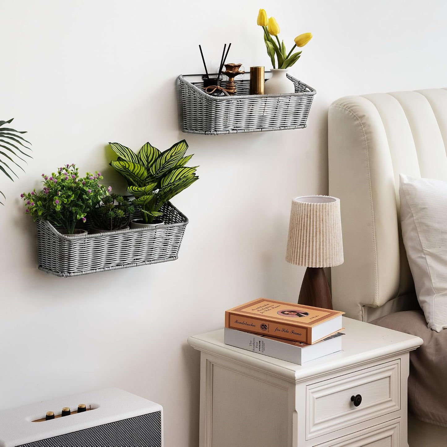 Wicker Hanging Basket / Slate / Set of 2