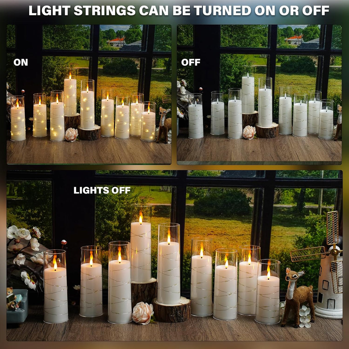 Nimiko Flickering Flameless LED Candles,Battery Operated Candles 24 Pcs with Embedded Star String,Acrylic LED Pillar