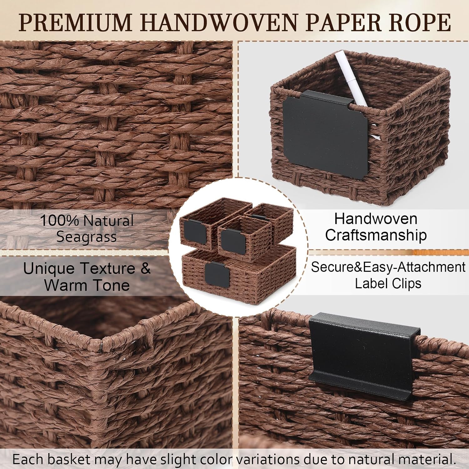 Bathroom Woven Basket Organizer Rustic Bathroom Decor Storage / Brown / Paper Rope / Set of 4