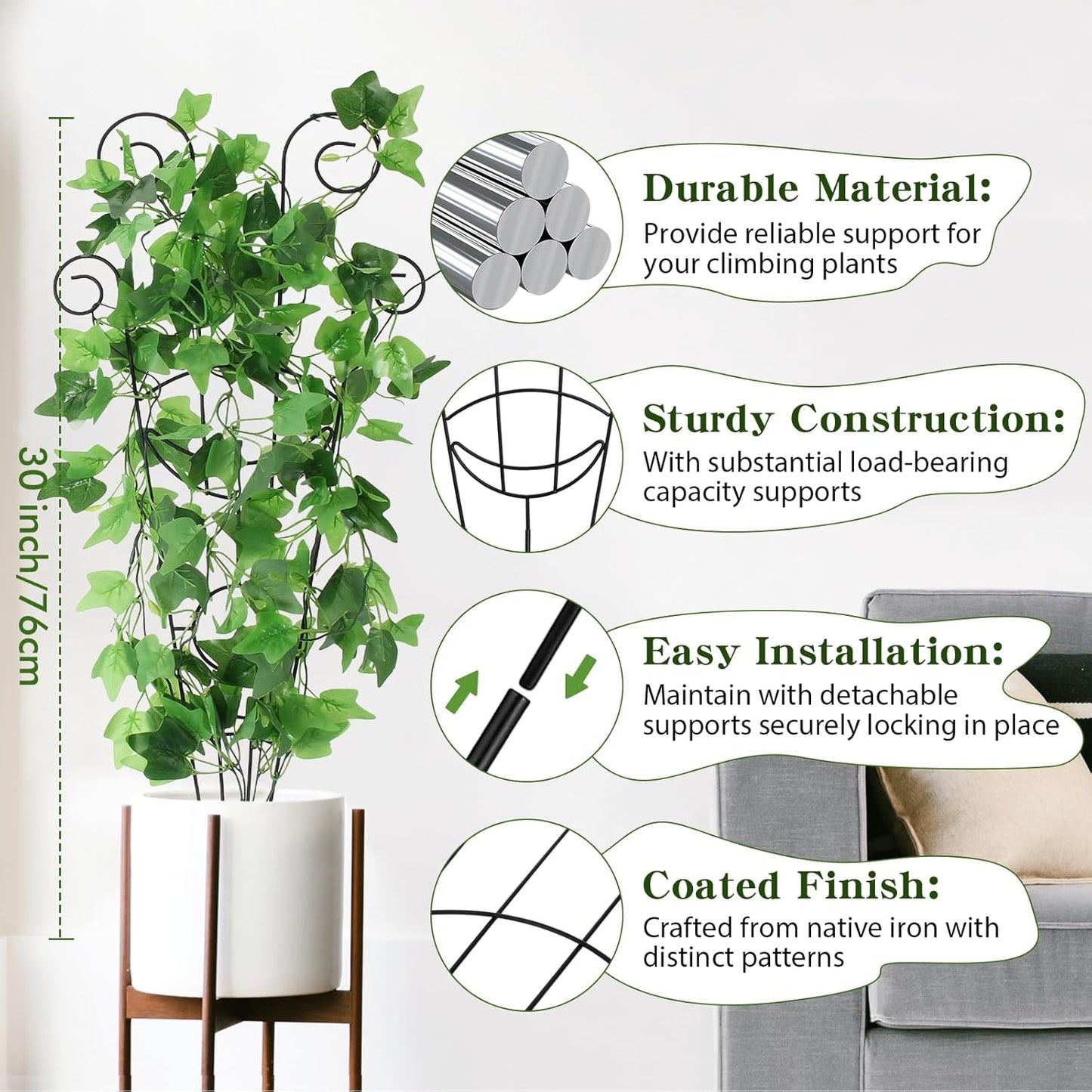 ZOUTOG Trellis for Climbing Plants Indoor 4 Pack 30 Inch,Rustproof Metal Garden Trellis for Potted Plants,Sturdy