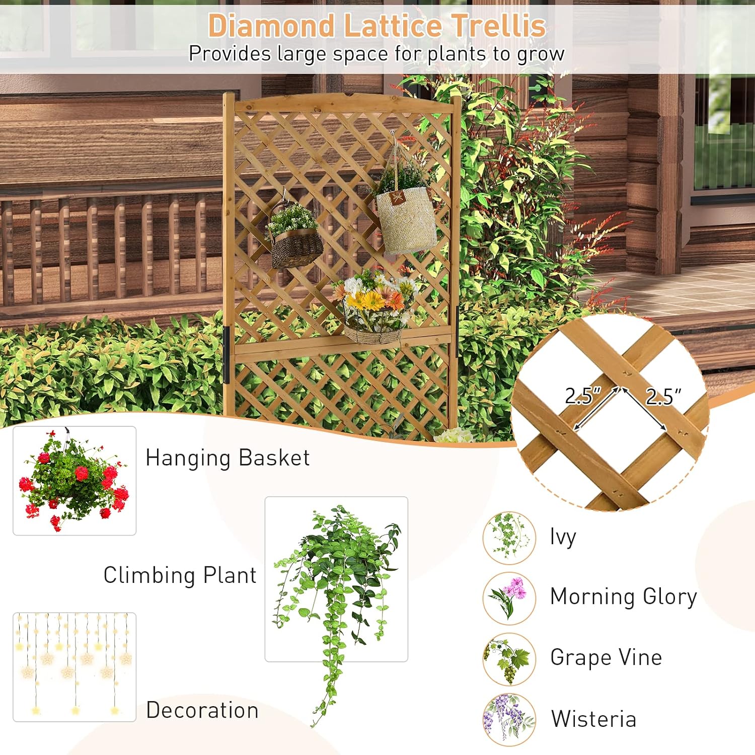 GIANTEX Planter Raised Bed with Trellis, 71" Wooden Garden Bed, High Trellis for Vine Plant Flower Climbing Pot