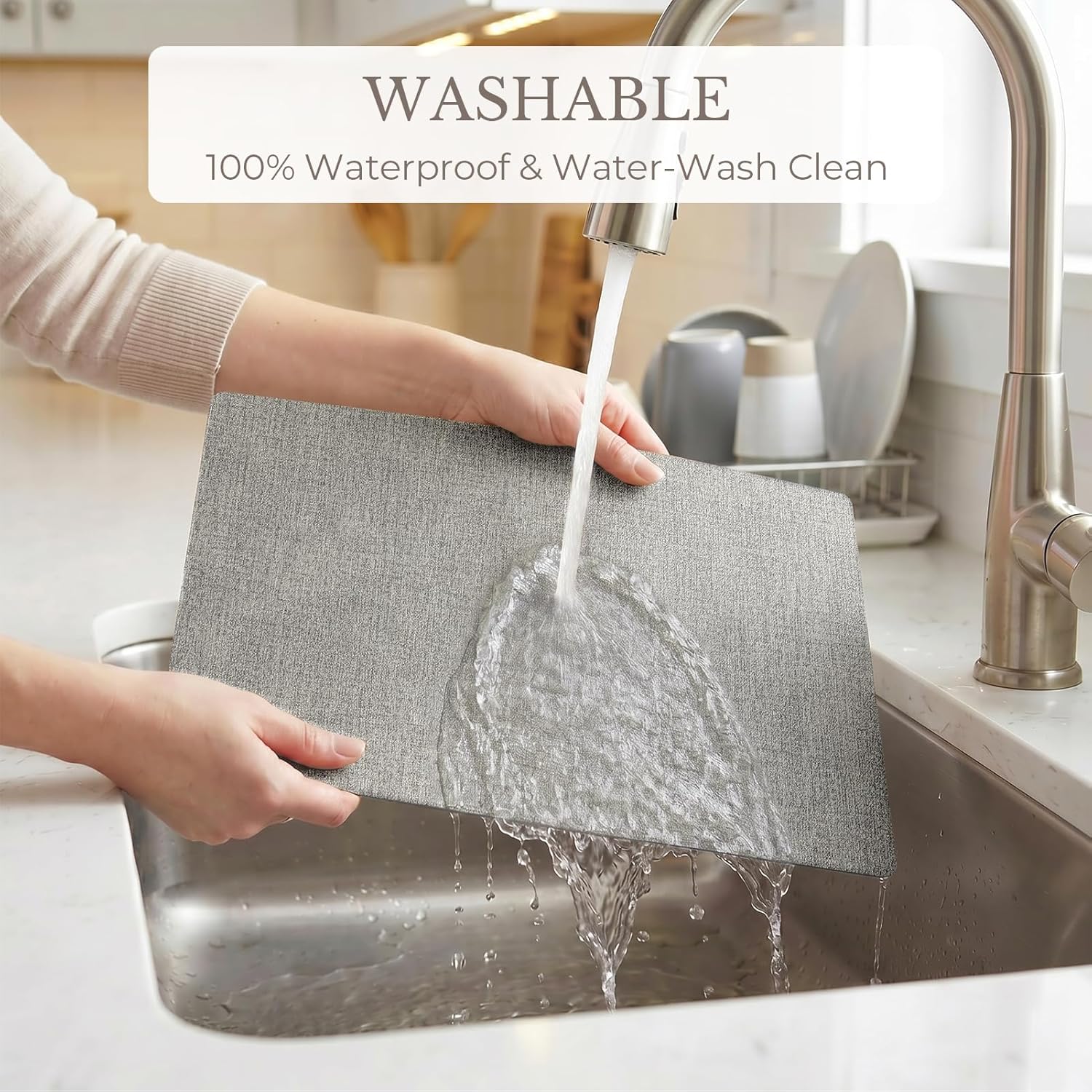 Romanstile Faux Leather Vinyl Placemats Set of 8, Light Grey | 100% Waterproof Wipeable Anti Slip Place Mats, Heat