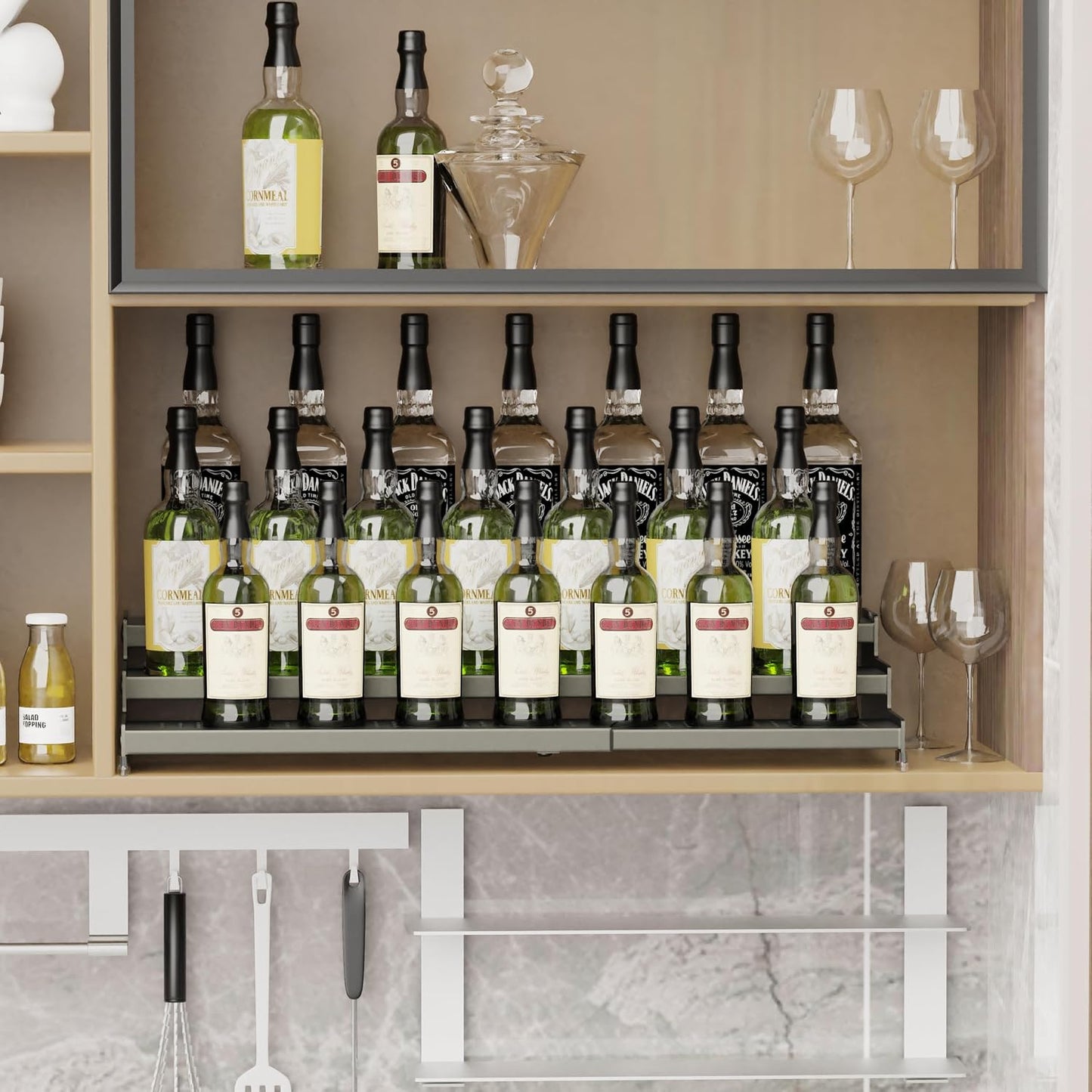 Expandable Spice Rack organizer with 3-Tier step shelf,Modern Design heavy duty,Non Skid and Visibility,Great for