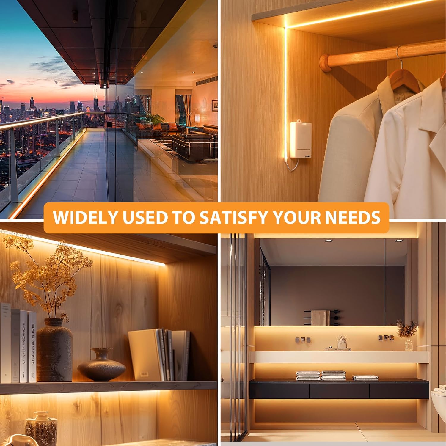 OMIKA 3 Pack COB LED Strip Lights, 3.3ft 320 LEDs Battery Powered LED Strip Lights Warm White, Dimmable Flexible