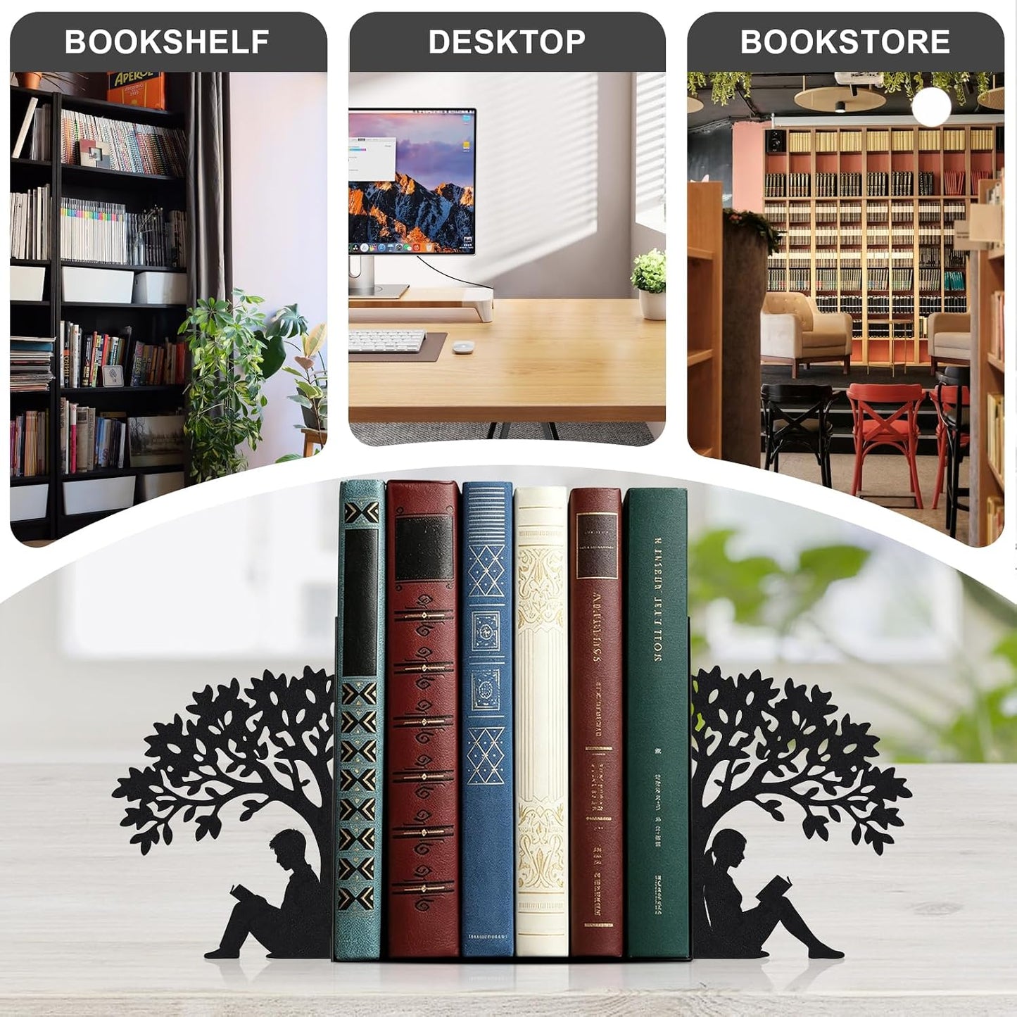 Metal Bookends for Heavy Books / Figure Bookends / Black