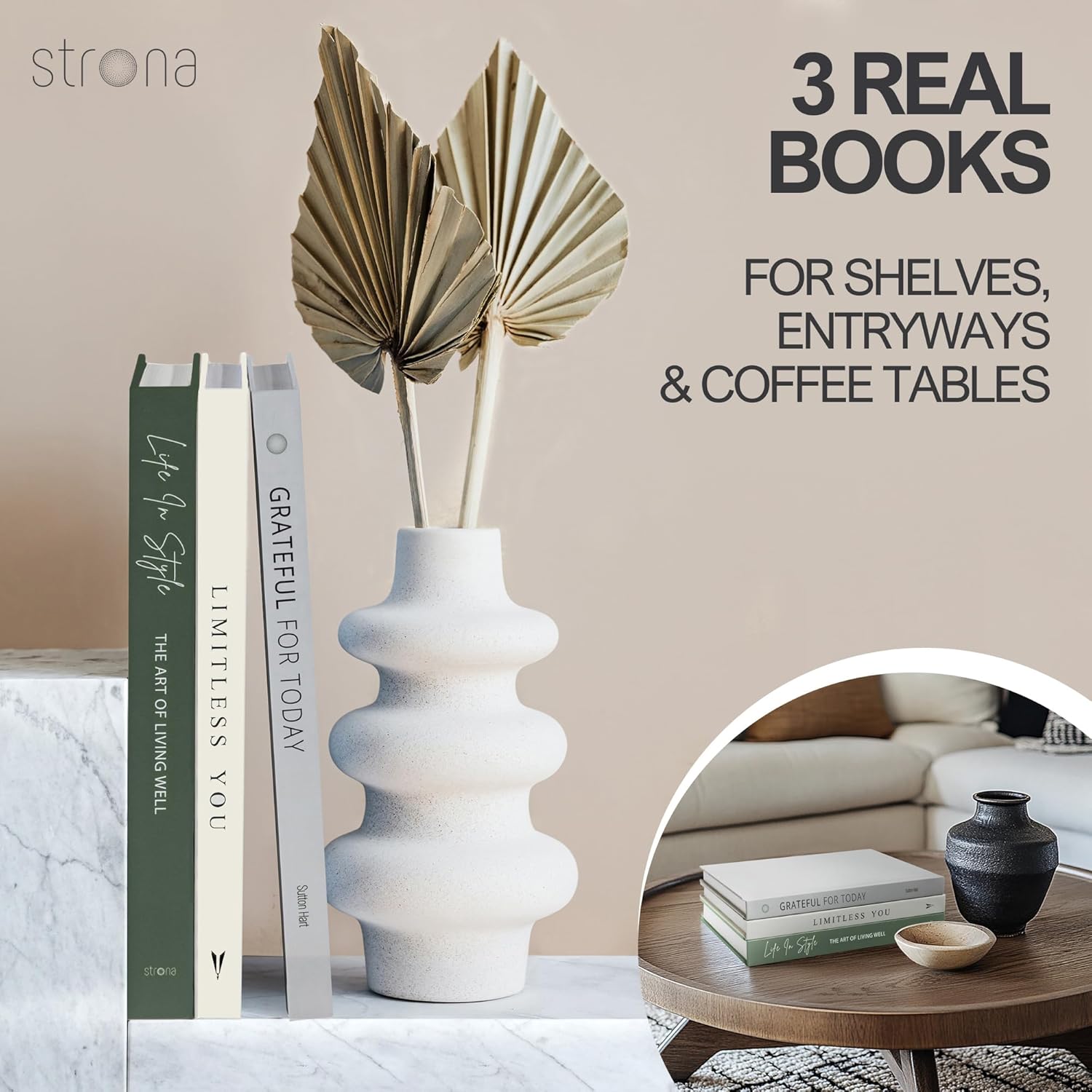 Faux Books / Green Decor Books / Olive Green, Cream, Gray