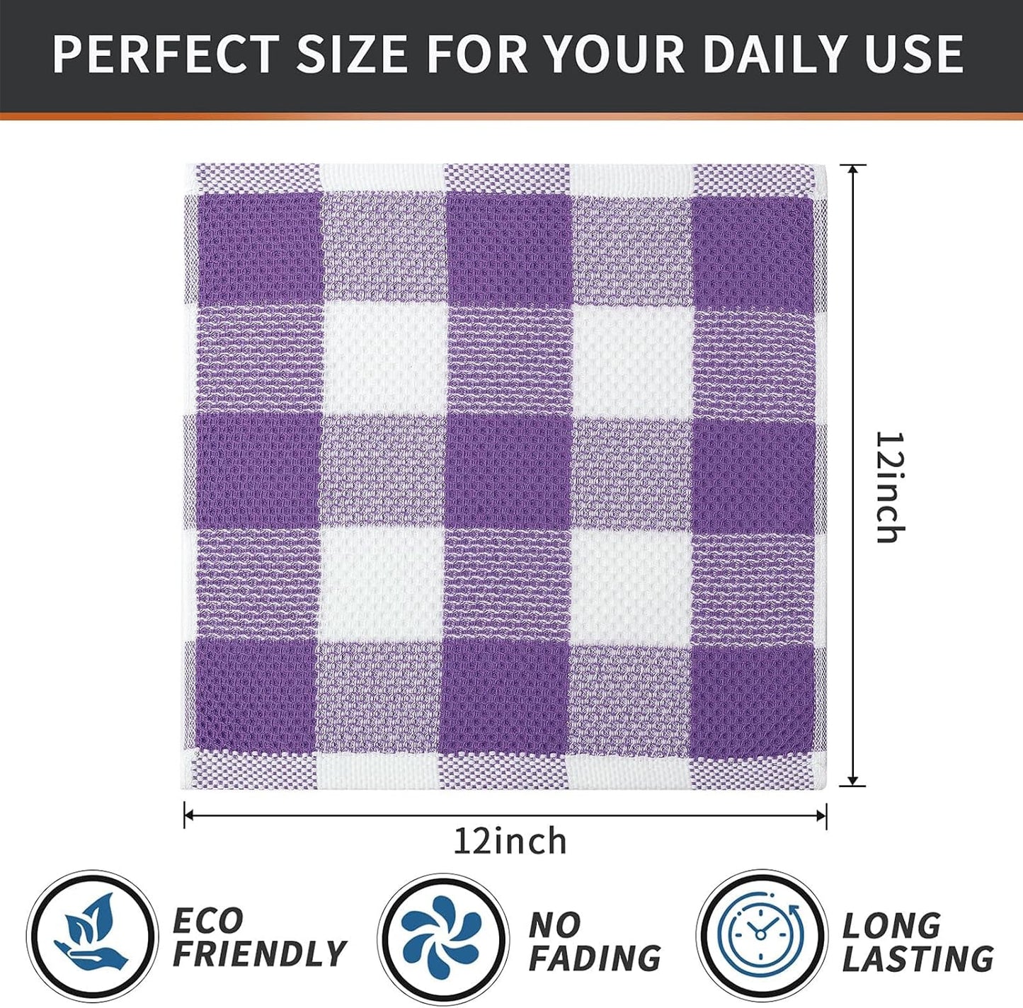 Mordimy 8 Pack Kitchen Towels and Dishcloths Set, Purple & White | 28 X 13 Inch and 12 X 12 Inch, Super Soft