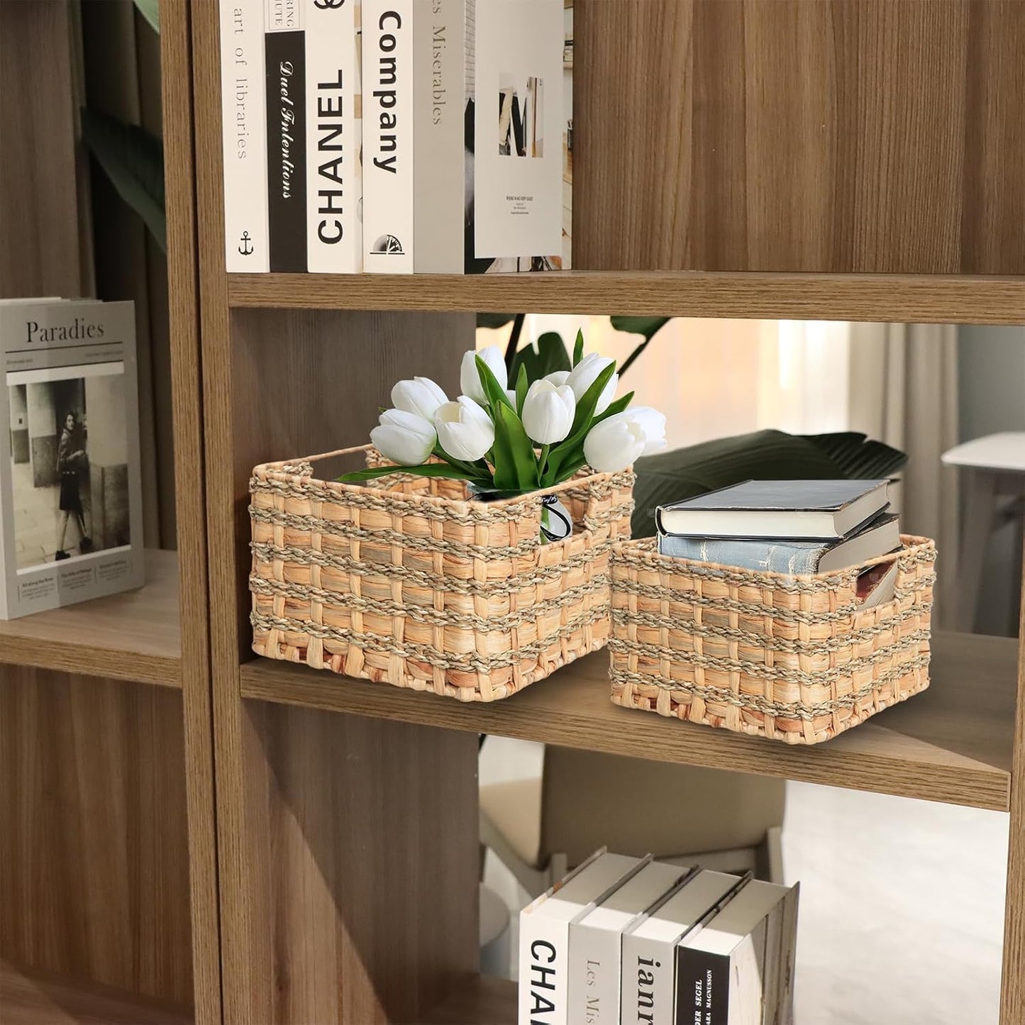 Metal Frame / Artisan Woven Rustic Organizer / 10.6 x 10.6 x 6.7 / Small
