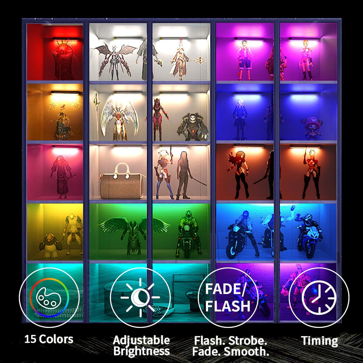 Under Cabinet Lighting,48LED RGB Rechargeable Under Cabinet Lights with Remote,Dimmable & 15 Color Temps,Magnetic