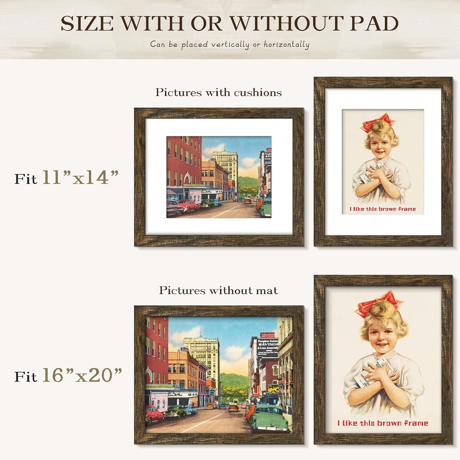 16x20 Rustic Brown Picture Frame, Poster Frame for Wall, 3 Pack | Fits 11x14 Photos With Mat or 16x20 Without Mat