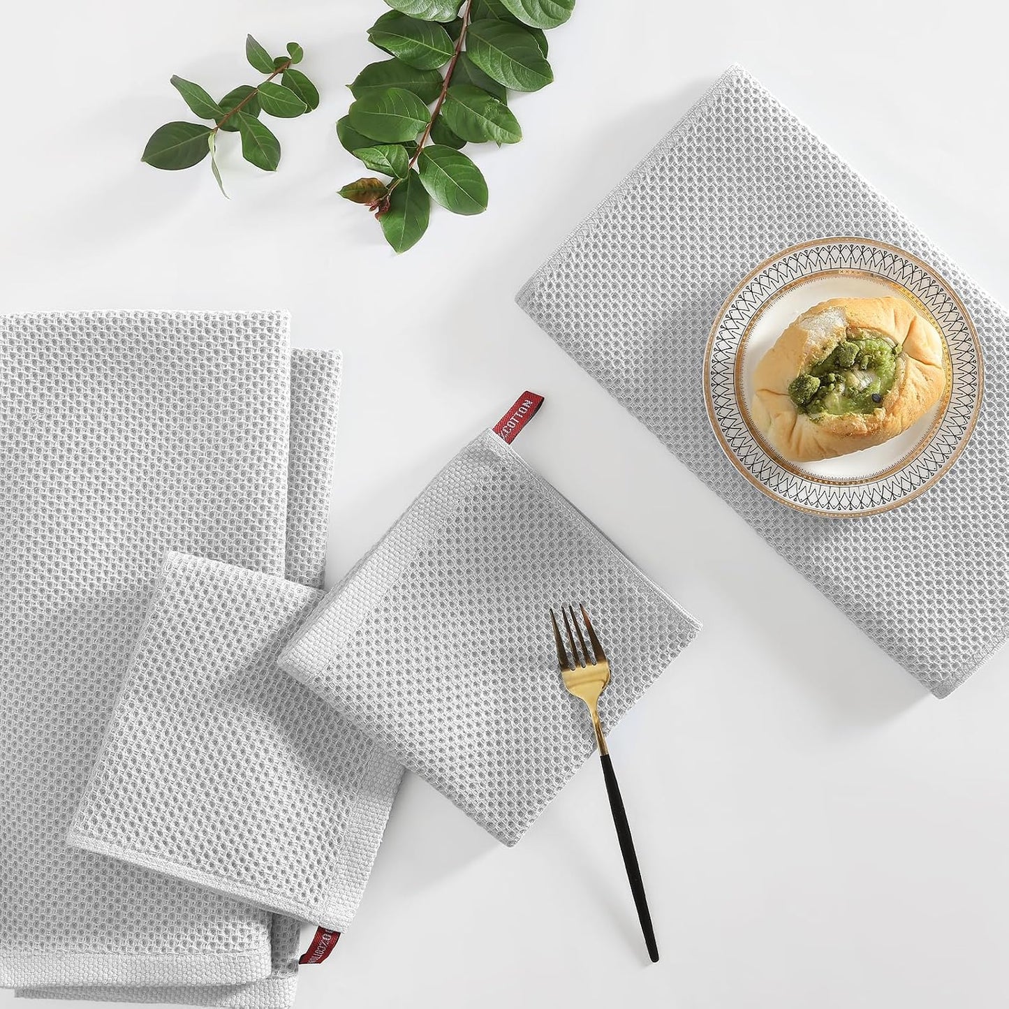 Homaxy 10 Pack 100% Cotton Kitchen Towels and Dishcloths Set, Light Gray | 12 x 12 Inches and 13 x 28 Inches Kitchen
