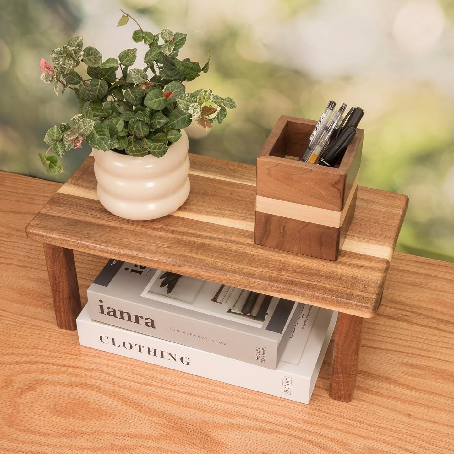 Acacia Wooden Desktop Organizer Shelf Kitchen Cabinet and Counter Riser Display Shelf for Top