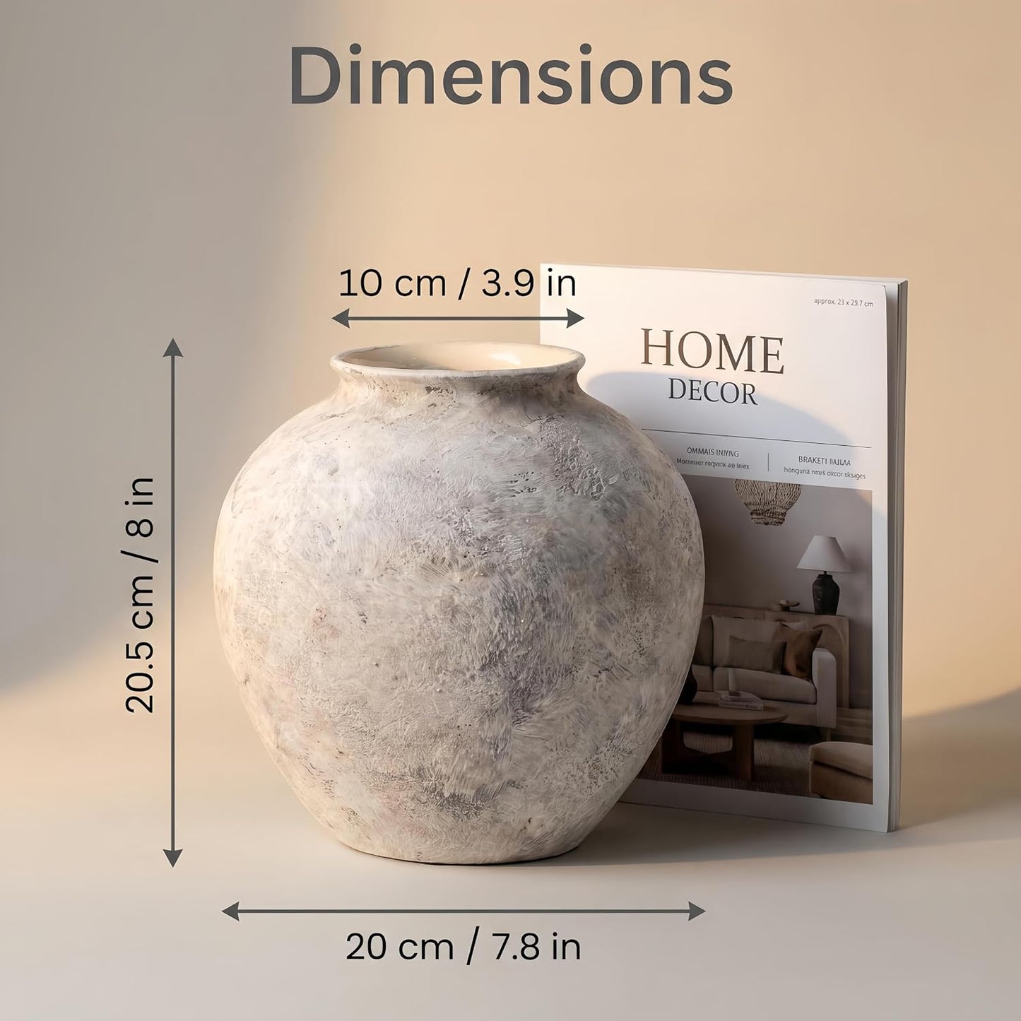 Aged Stone Rustic Ceramic Farmhouse Home Decor Dried Flower Vase / L Off-white / 8.3 Inch