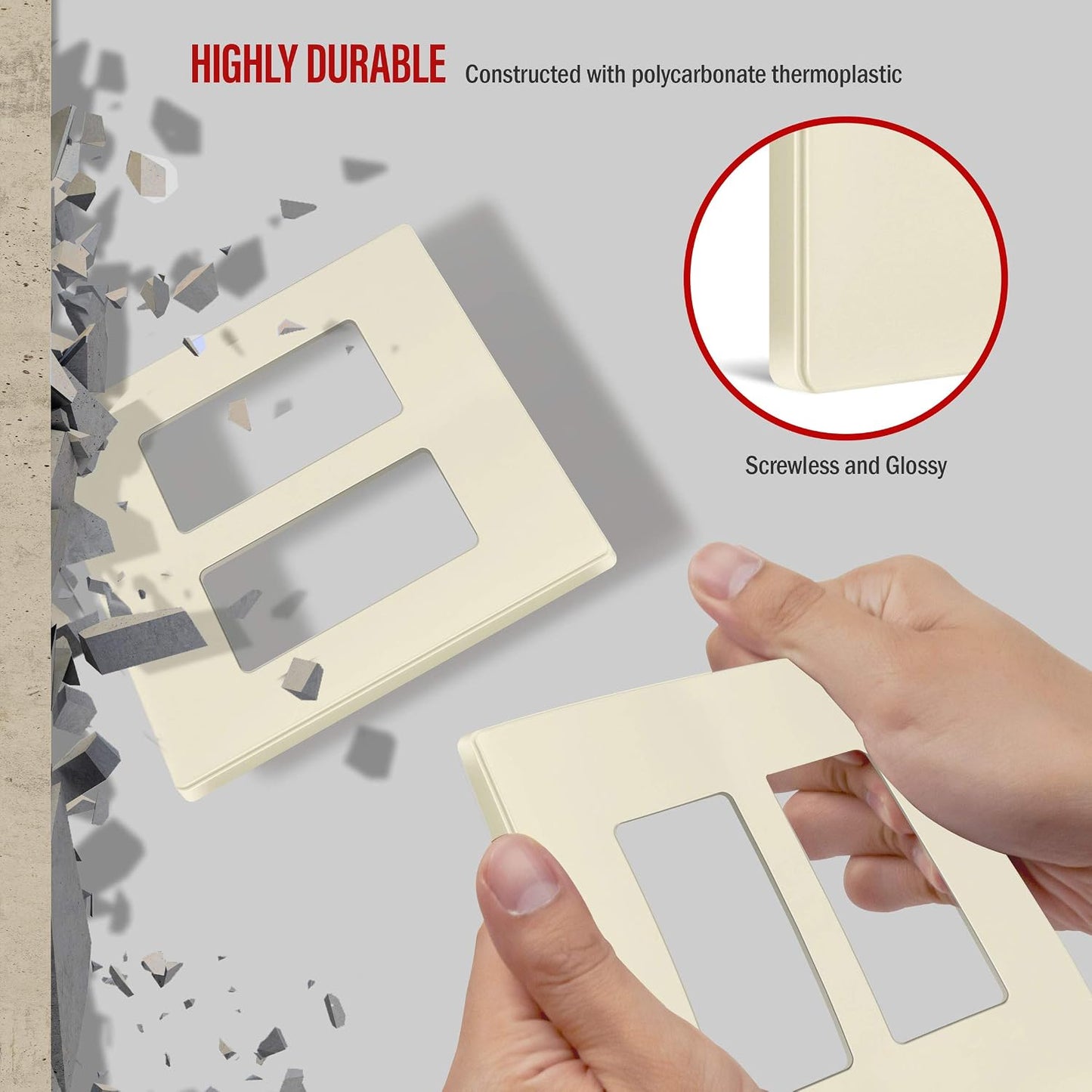 ENERLITES 2-Gang Light Almond Screwless Decorator Wall Plate Outlet Cover | 10 Pack, Size 4.68" x 4.73", Fits light