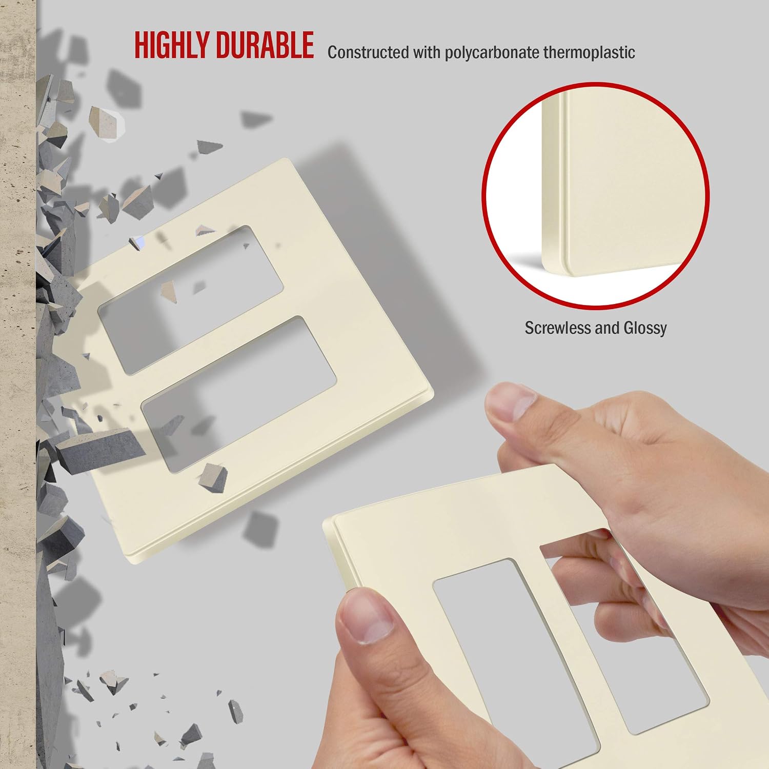 ENERLITES 2-Gang Light Almond Screwless Decorator Wall Plate Outlet Cover | 10 Pack, Size 4.68" x 4.73", Fits light