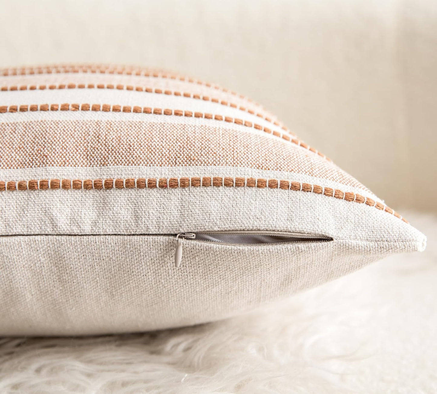 Farmhouse Textured Pillow Case / Brown / 18 x 18 / Set of 2
