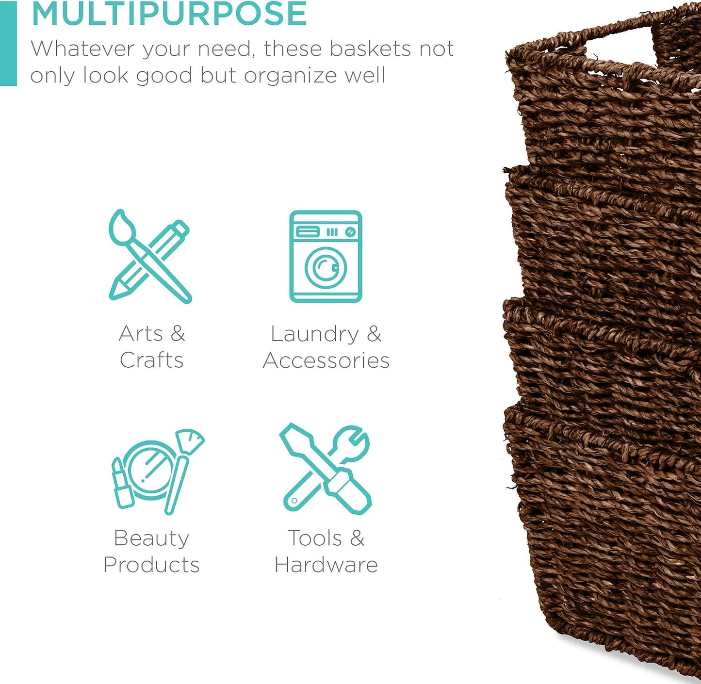 Rustic Multipurpose Stackable Seagrass Storage Basket / Brown / Set of 4