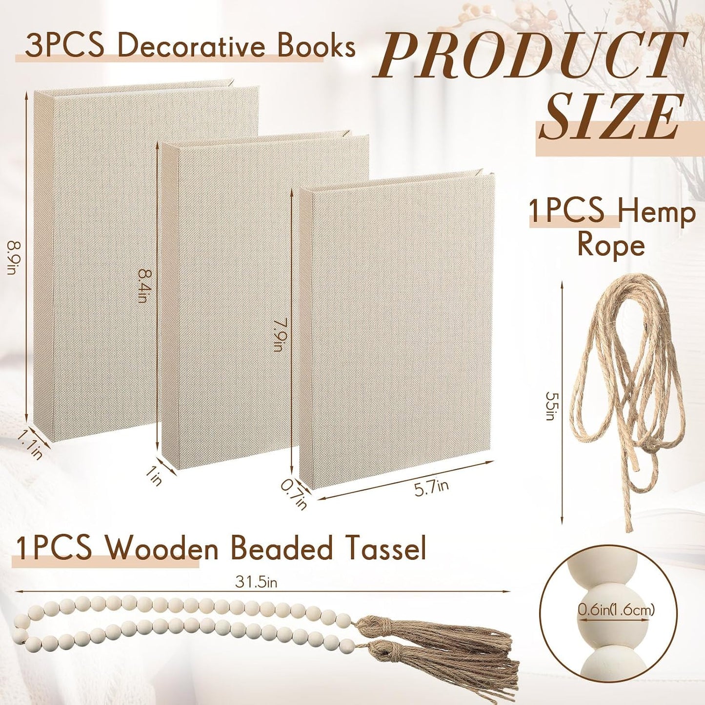 Linen Covered Decorative Books / Beige / Set of 3