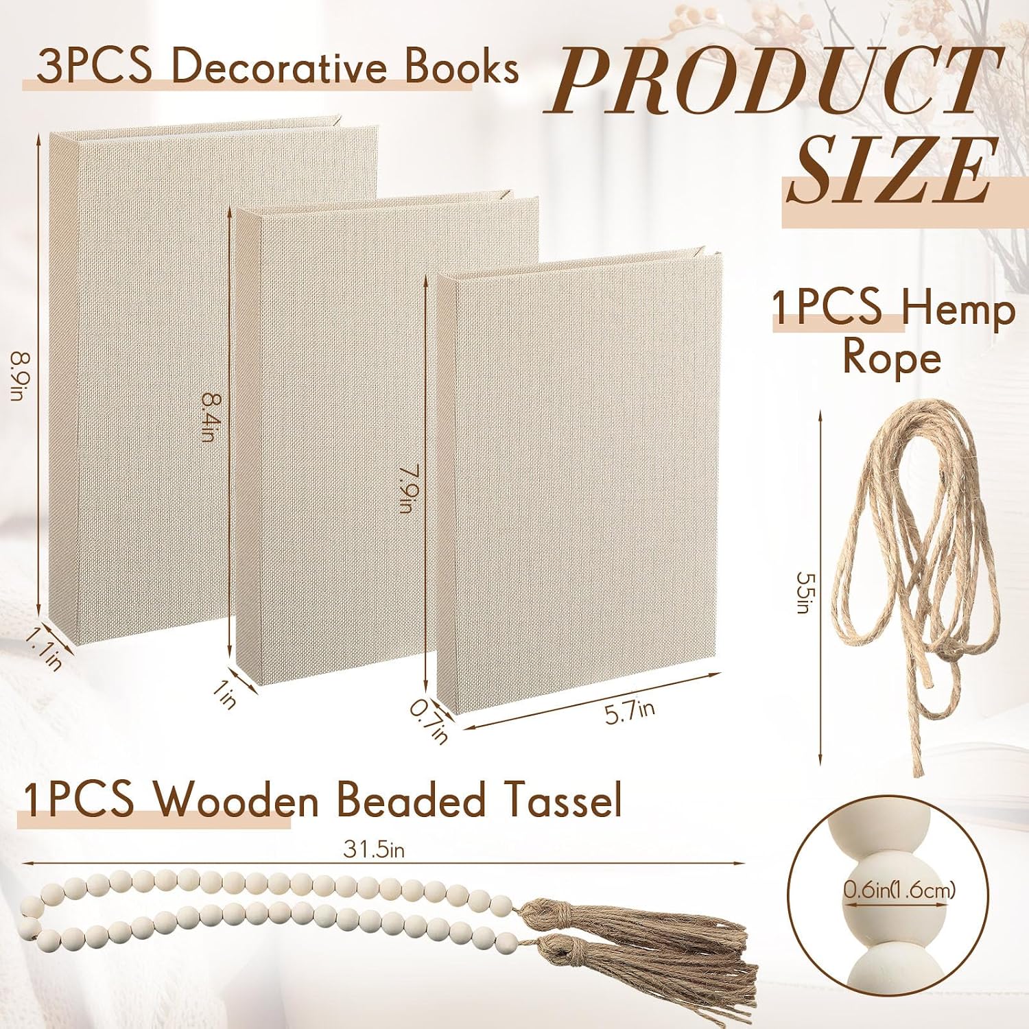 Linen Covered Decorative Books / Beige / Set of 3
