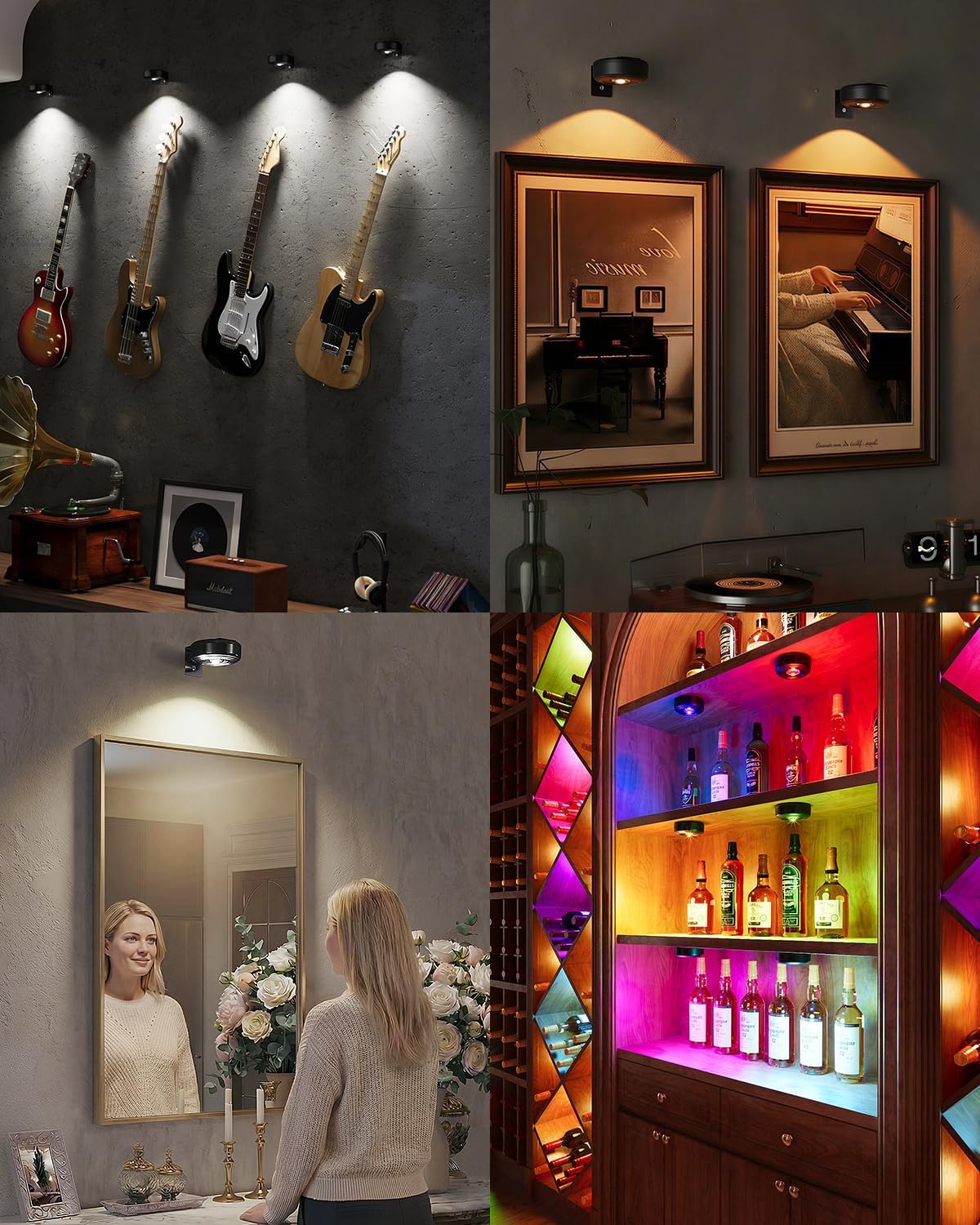 3.3" Picture Lights for Wall Spotlight, 2000mAh Rechargeable, 6Pack, Black | RGB & 3-Color-Temp丨Remote & Touch