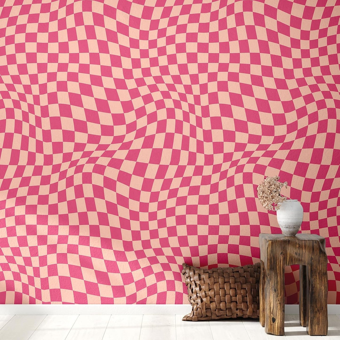 15.75''x118'' Checkered Peel and Stick Wallpaper Aesthetic Removable Contact Paper Preppy / Rose Red