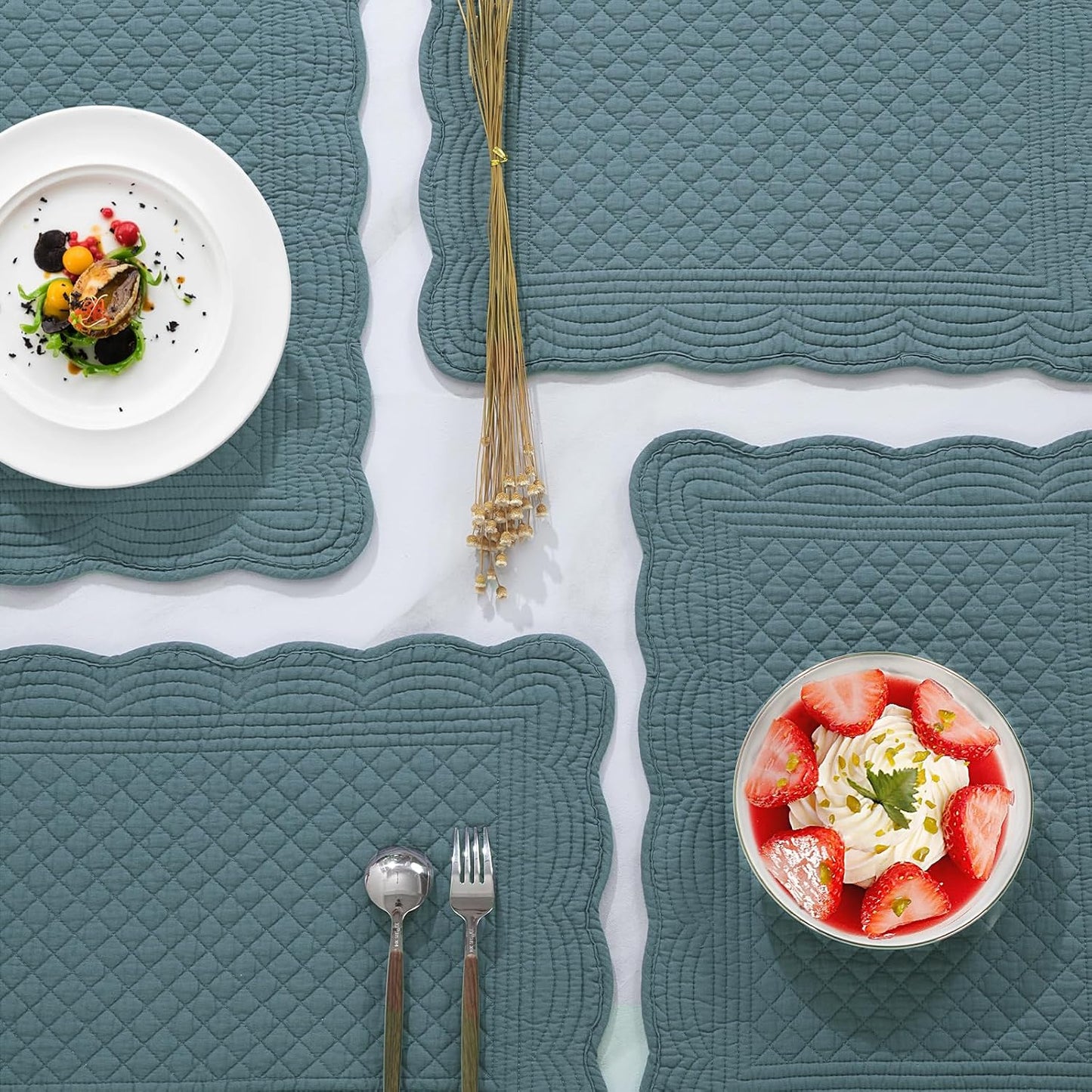 100% Cotton Quilted Placemats Set of 6,Washable Cloth Table Placemats for Kitchen & Dining Table