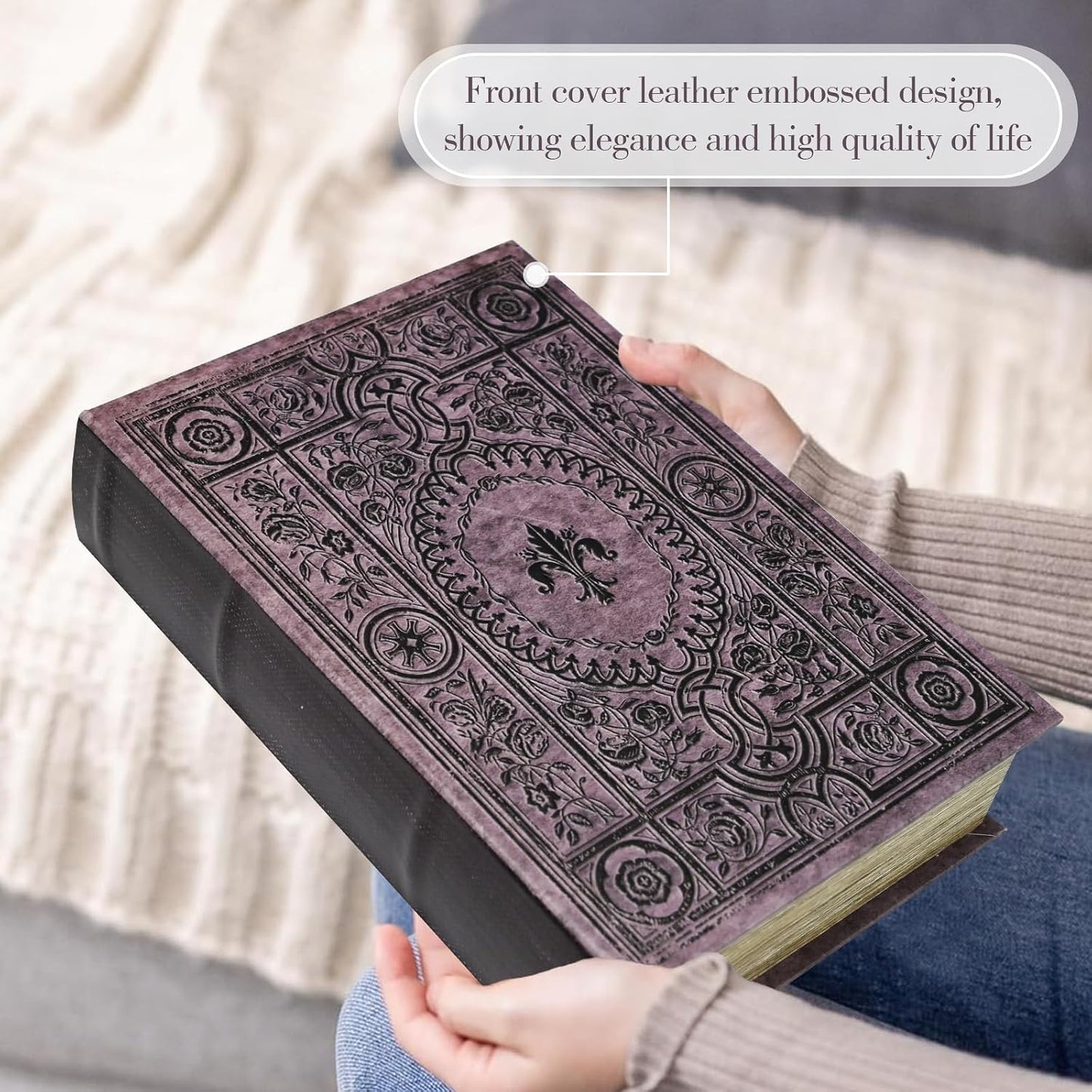 Leather Book Shaped Box Decorative Storage / Classical Violet