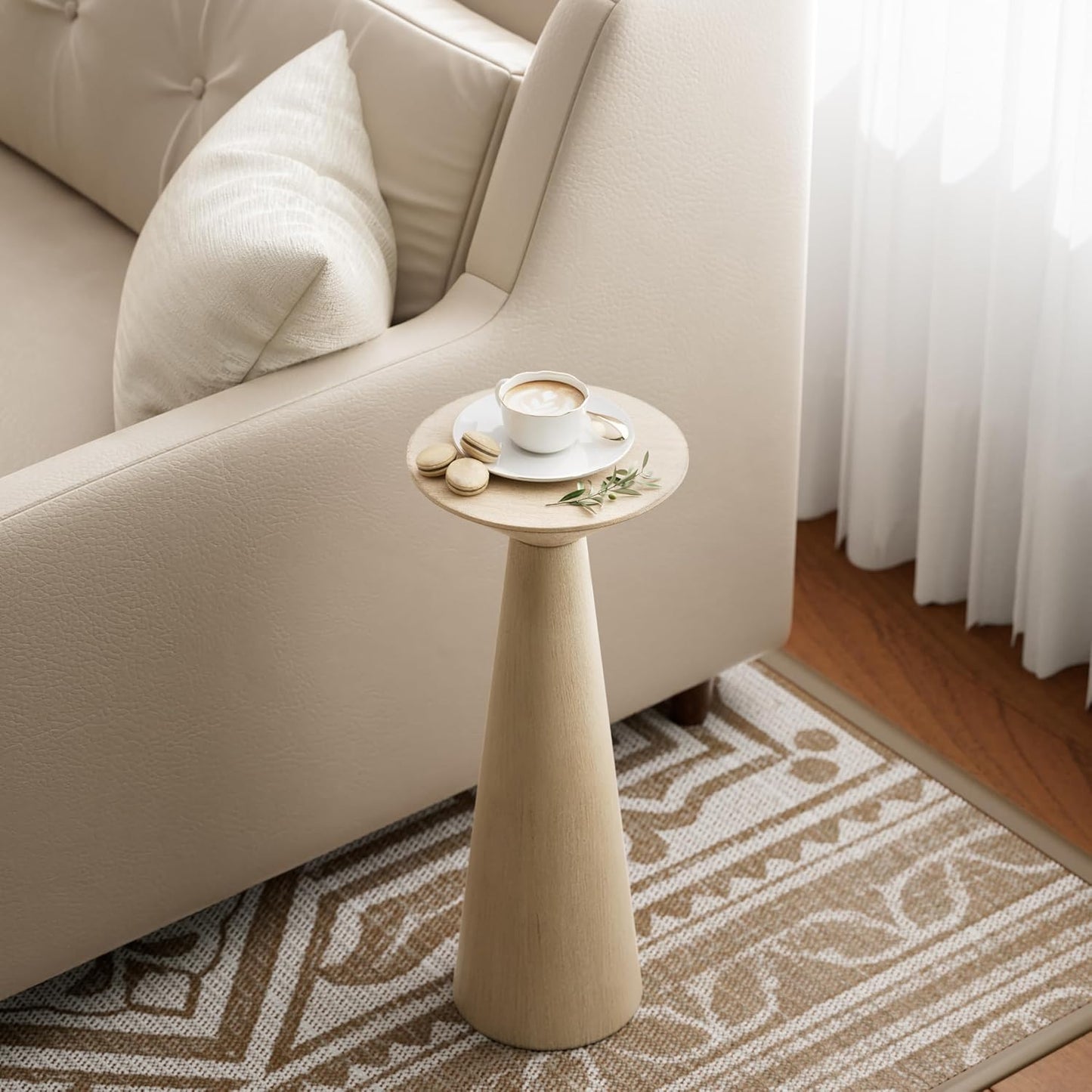 Farmhouse Tall Pedestal End Table Small Solid Wood Martini Table Plant Stand / Light Natural Wood