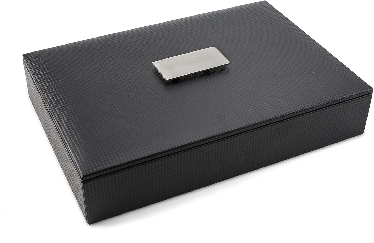 Glenor Co Mens Valet Tray/Dresser Organizer & Lid - 6 Slot Luxury Jewelry Accessories Box, Carbon Fiber Design & Metal