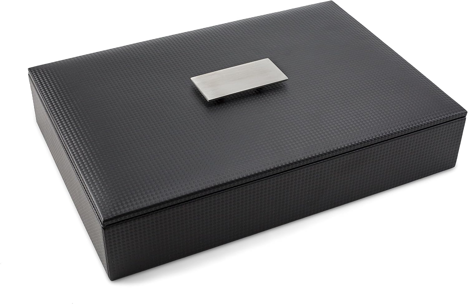 Glenor Co Mens Valet Tray/Dresser Organizer & Lid - 6 Slot Luxury Jewelry Accessories Box, Carbon Fiber Design & Metal