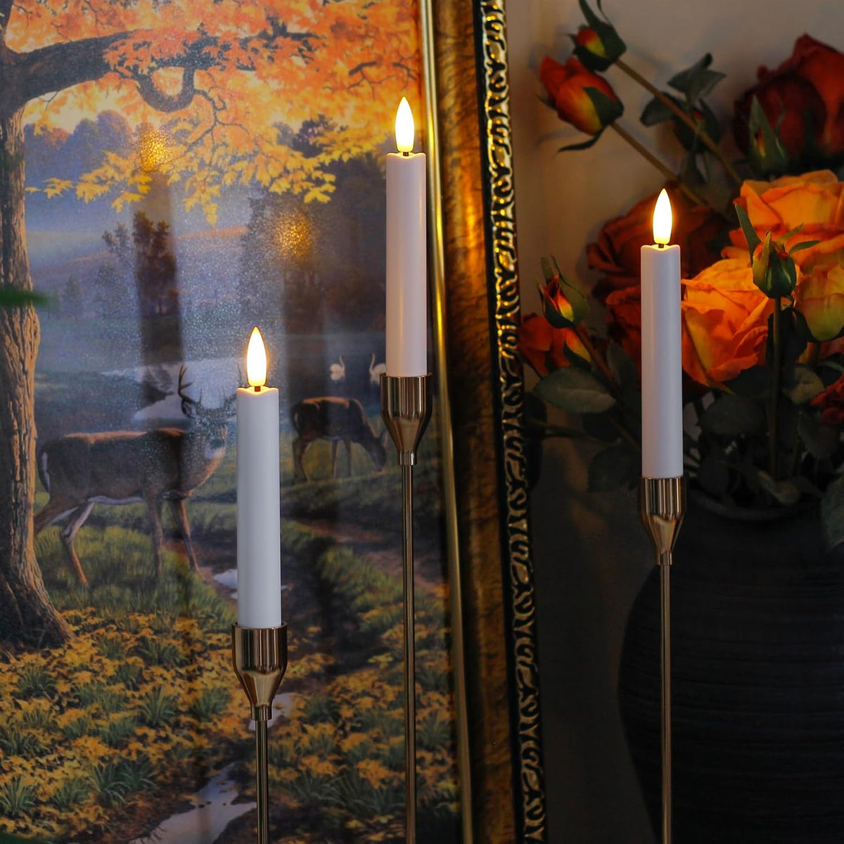 Flameless Taper Candles with Two Remote Timer, 6.4" LED 3D-Wick Window Candles, Flickering Long-Lasting Electric Pack