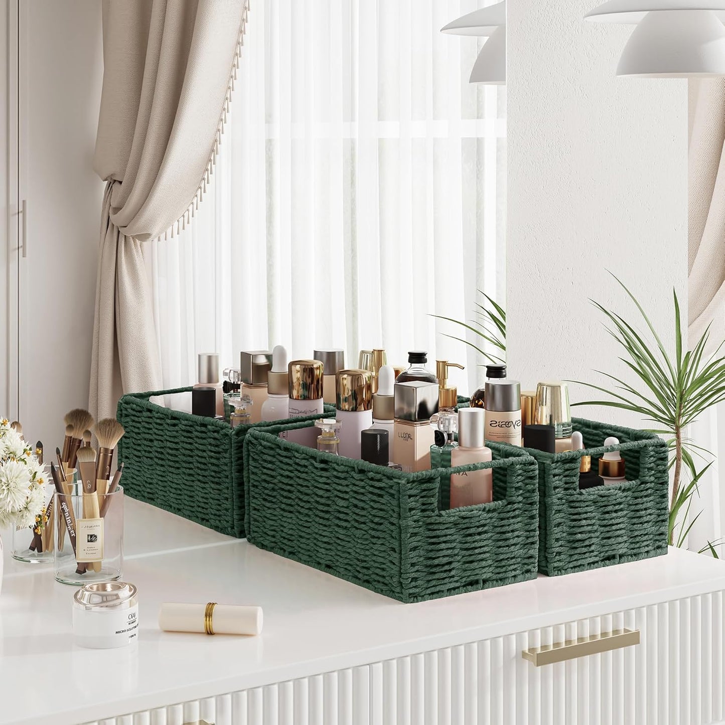 Wicker Storage Basket / Green / 11.2"D x 6.1"W x 4.8"H / Set of 2