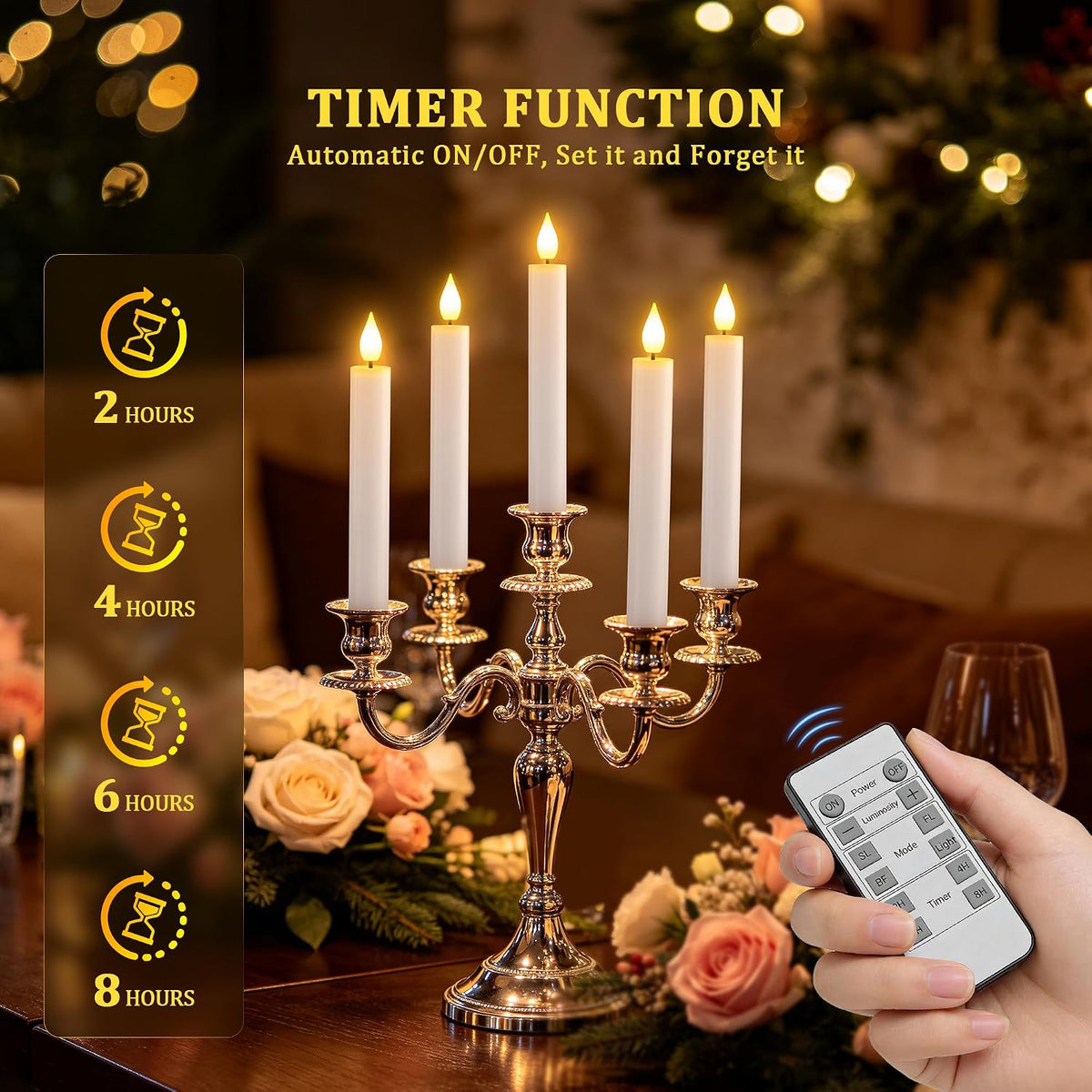 SoulBay 10pcs Flameless Rechargeable Taper Candles, Bright Realistic Flickering LED Electric Candlesticks with Charging