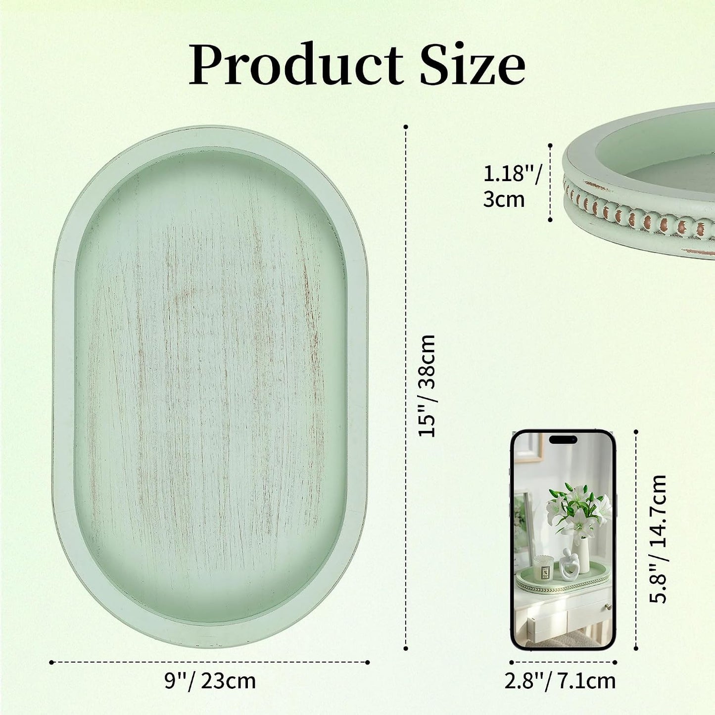 Decorative Trays / Oval Bathroom Trays / Sage Green
