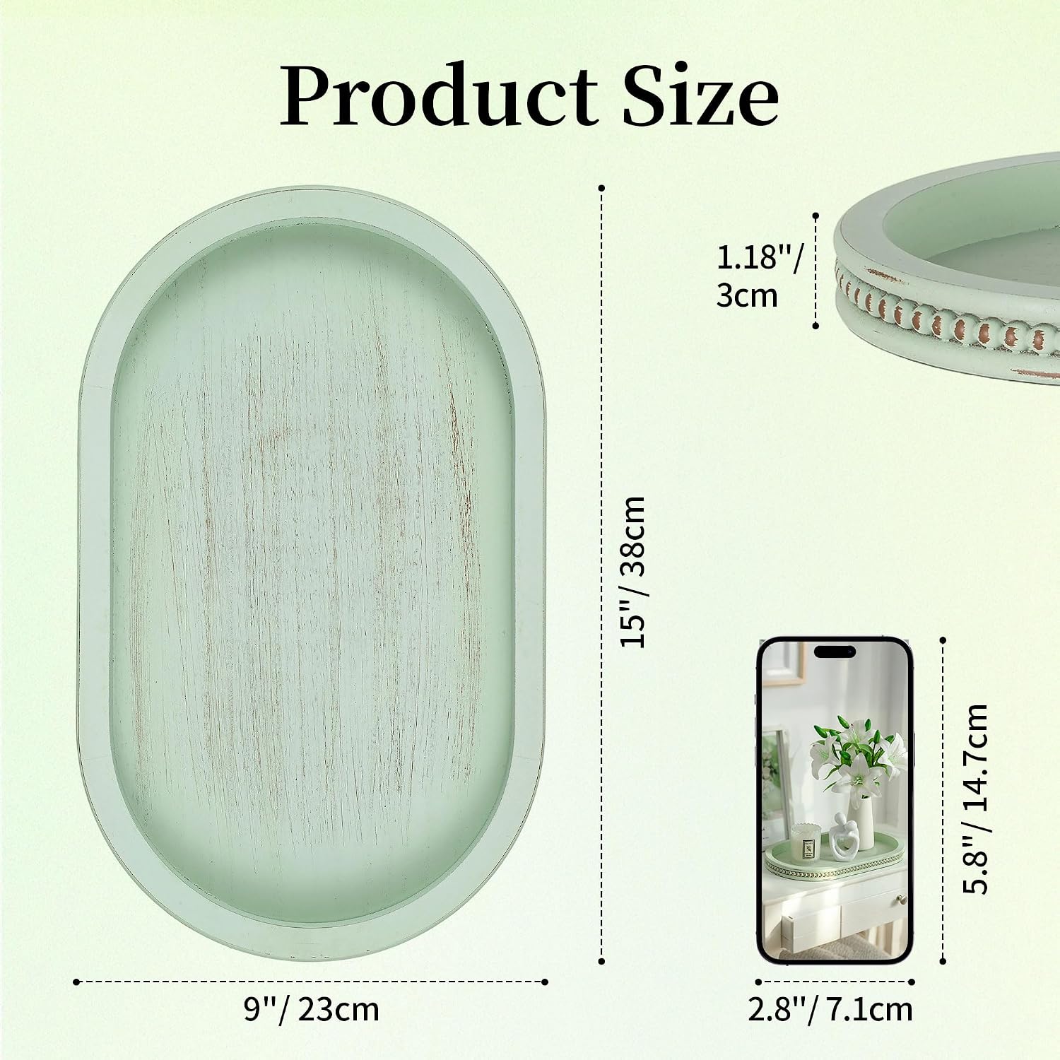 Decorative Trays / Oval Bathroom Trays / Sage Green