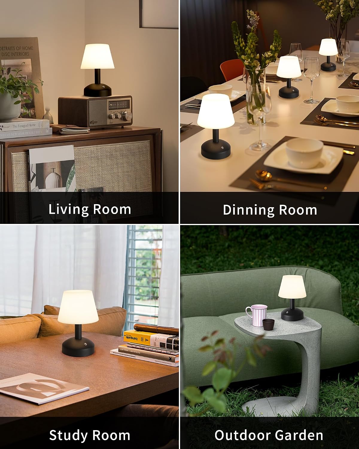 KDG Black Cordless Small Table Lamp, Portable LED Dimmable Desk Lamp | Modern 4000mAh Rechargeable Battery Operated