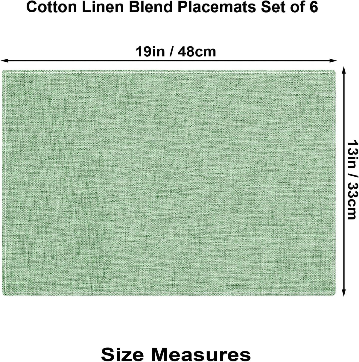 Cloth Placemats Set of 6, Cotton Linen Blend Place Mats, Light Green | Machine Washable, Double Layered, Heat